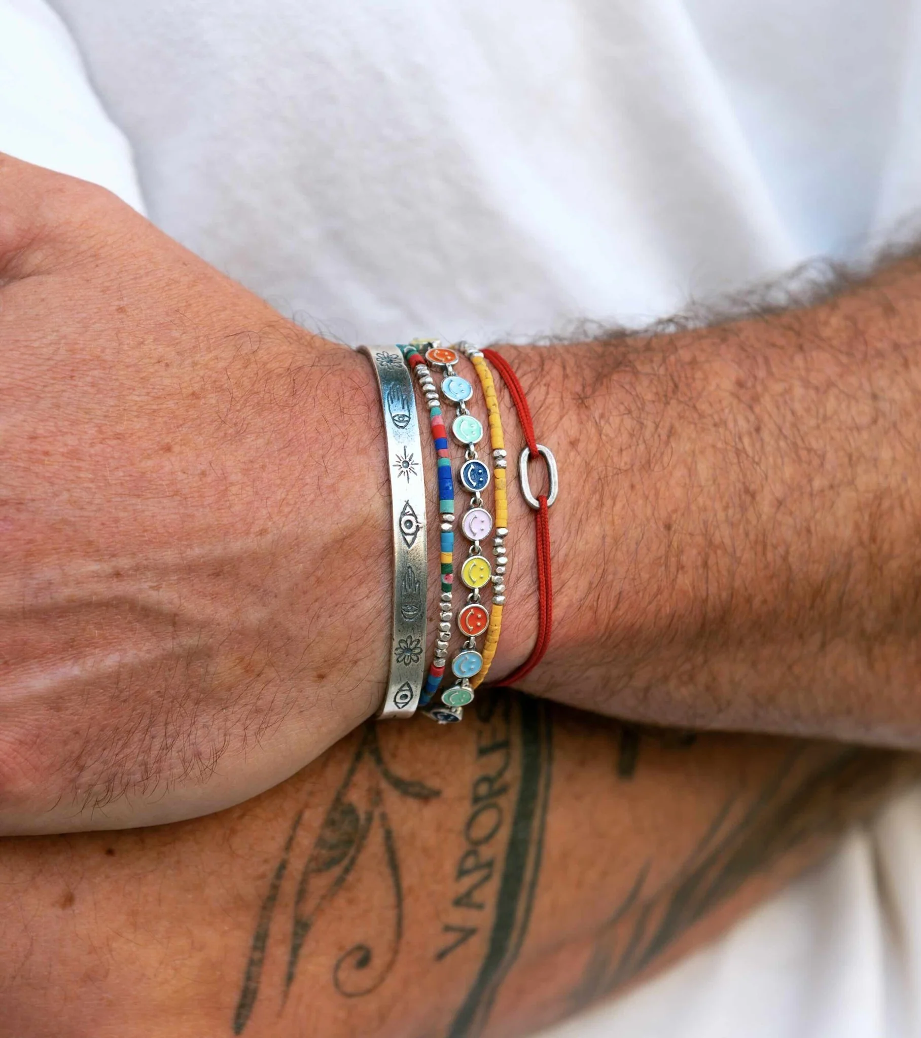 2mm Bracelet With Afghani Stones And Silver Beads (Light Blue) - Image 2