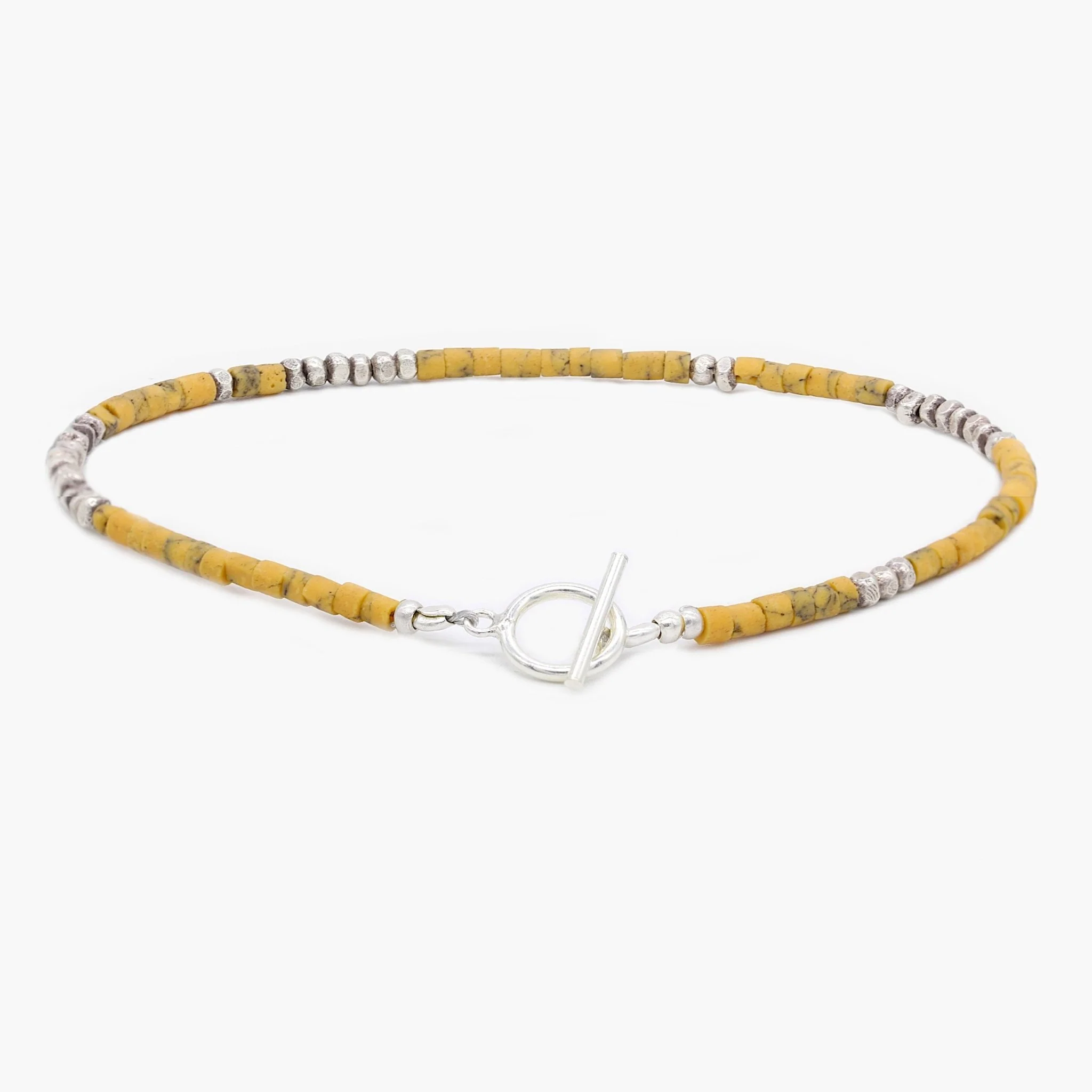 2mm Bracelet With Afghani Stones And Silver Beads (Orange)