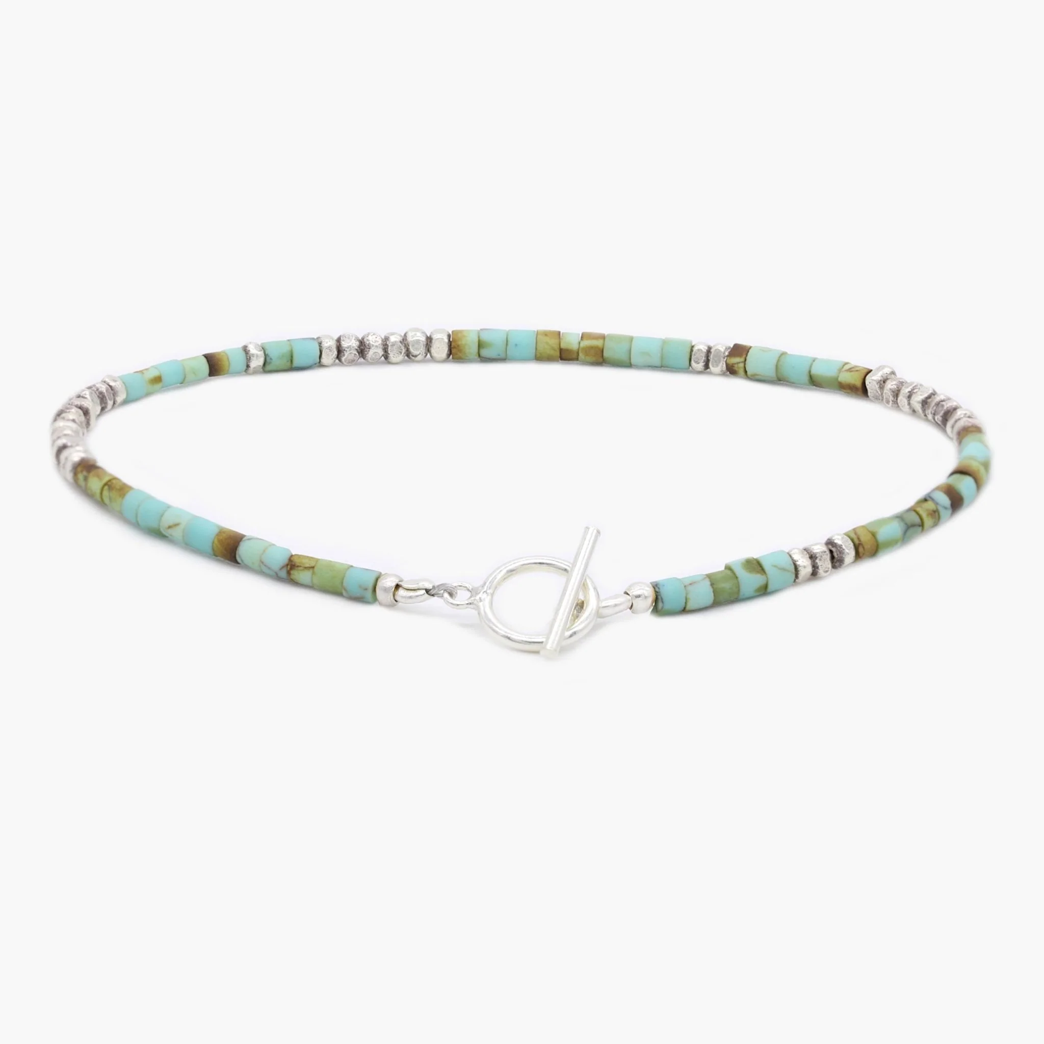 2mm Bracelet With Afghani Stones And Silver Beads (Turquoise)