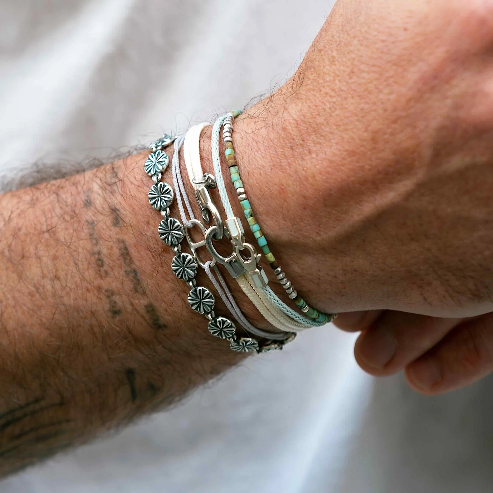 2mm Bracelet With Afghani Stones And Silver Beads (Turquoise) - Image 3