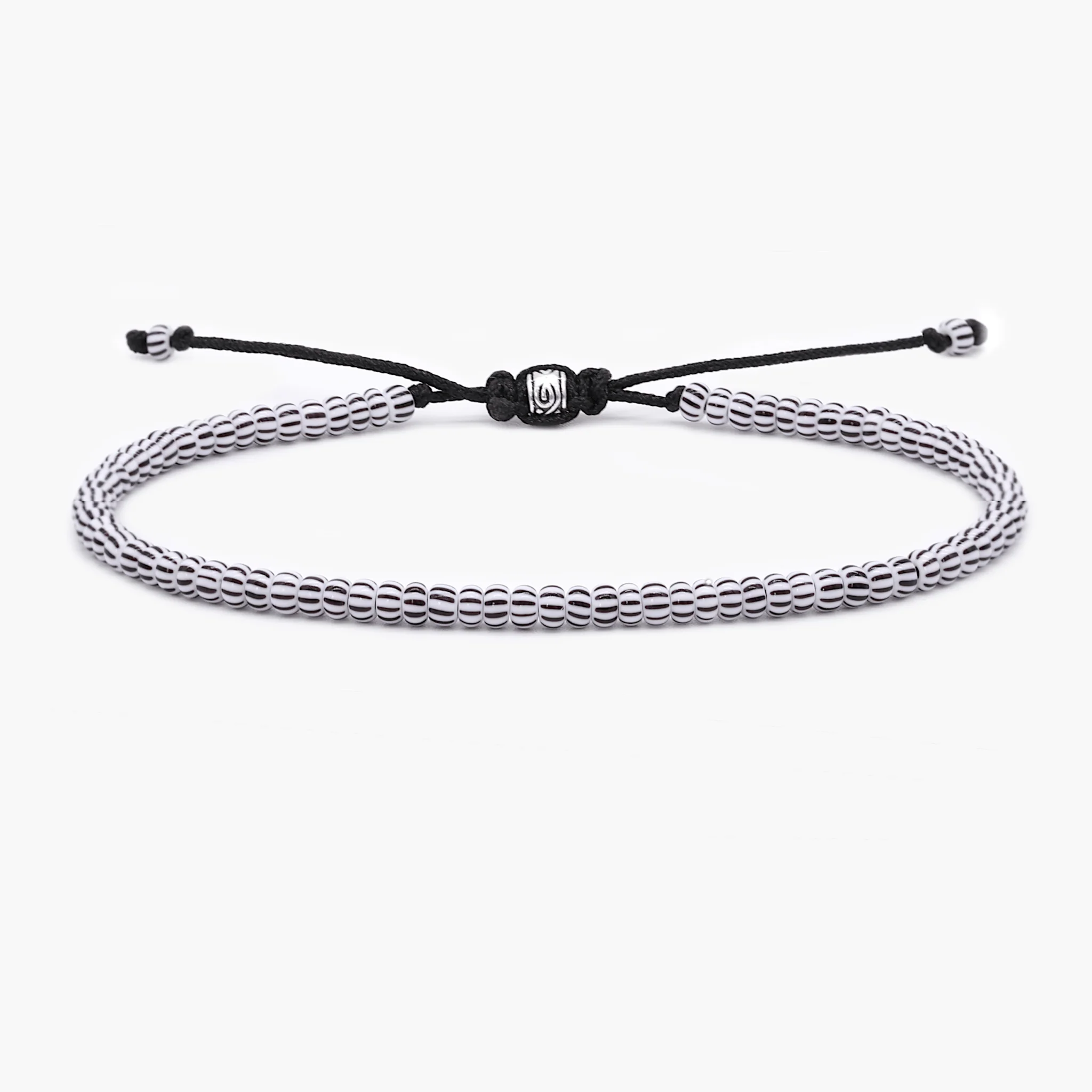 2mm Glass Beads Adjustable Bracelet (Black/White)