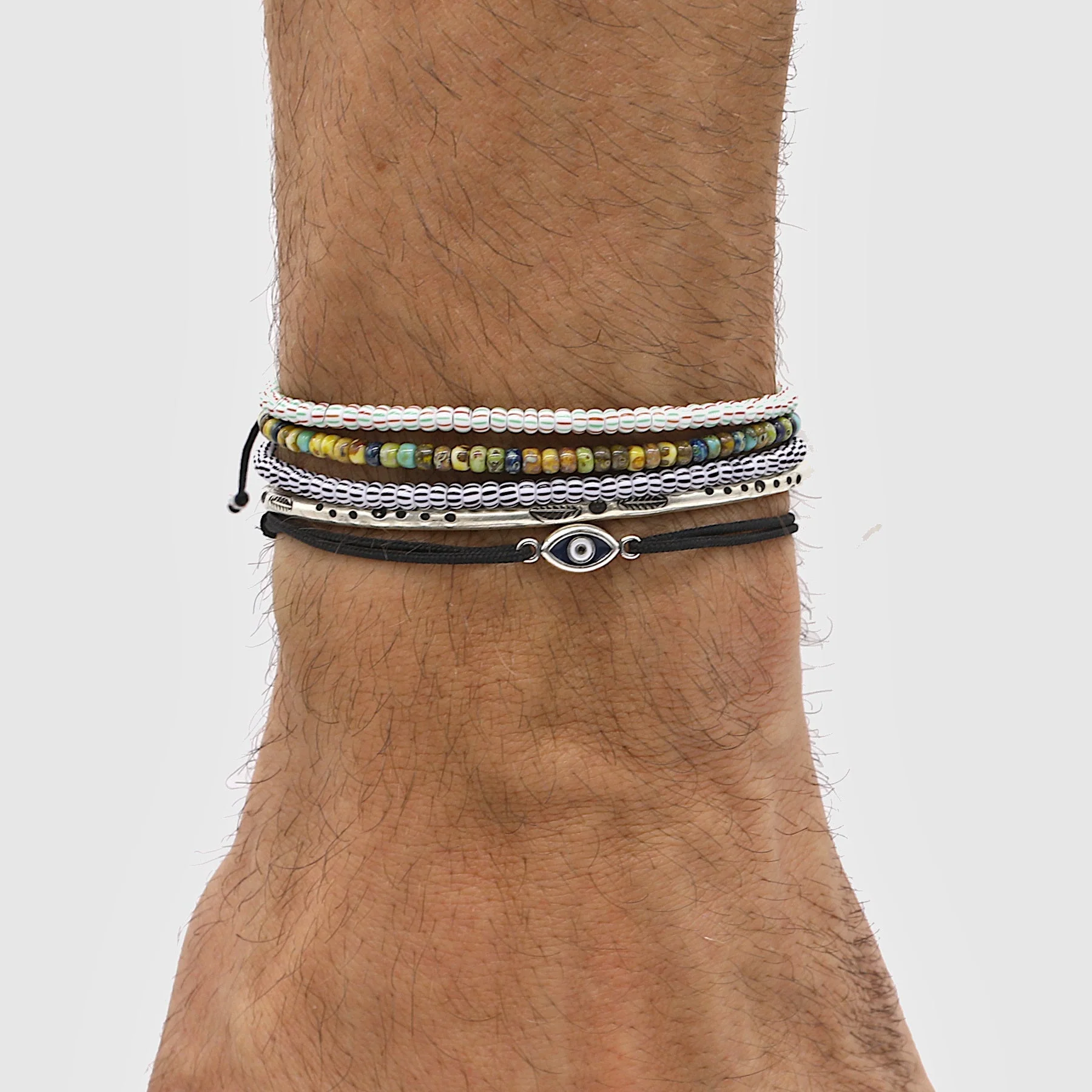 2mm Glass Beads Adjustable Bracelet (Black/White) - Image 2