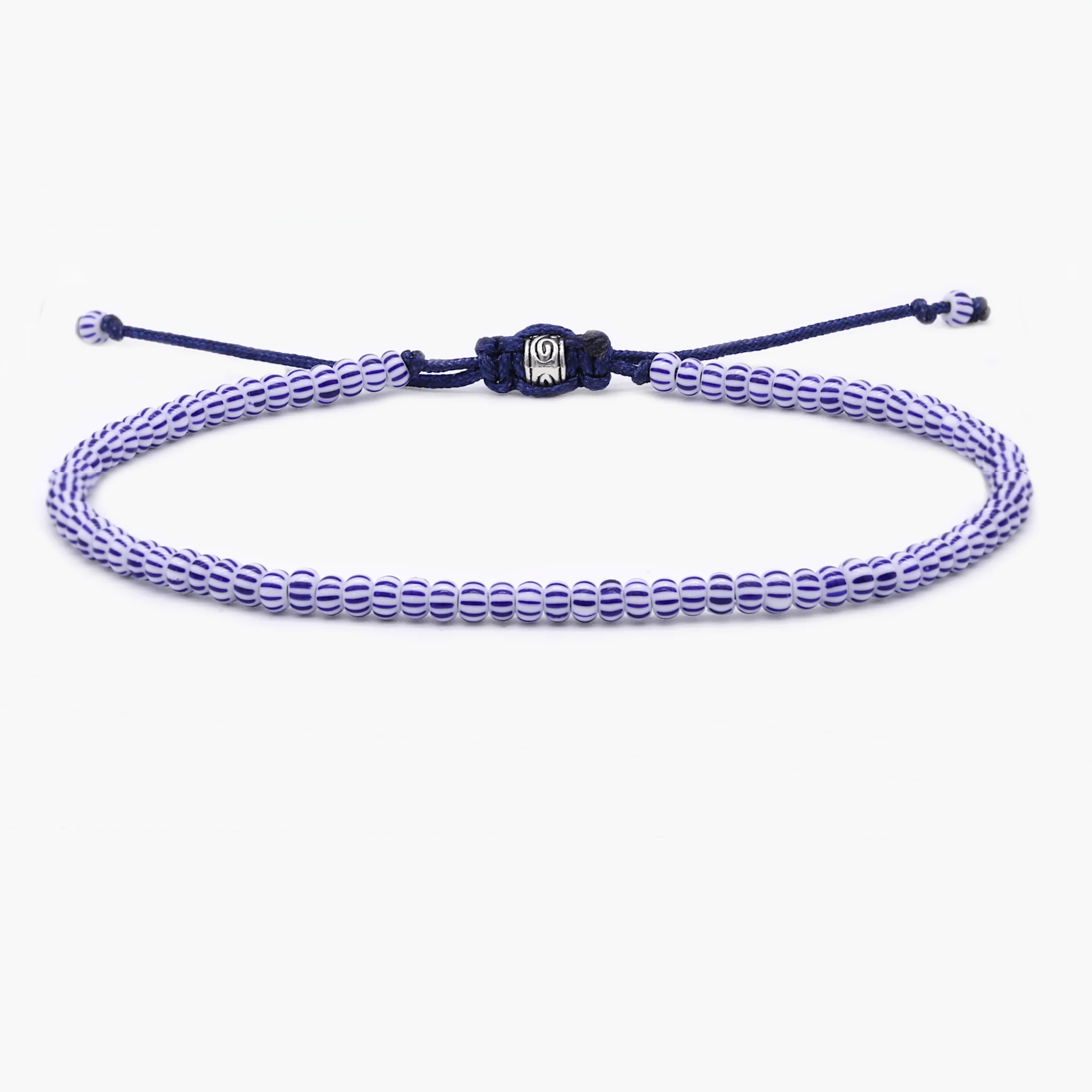 2mm Glass Beads Adjustable Bracelet (Blue/White)