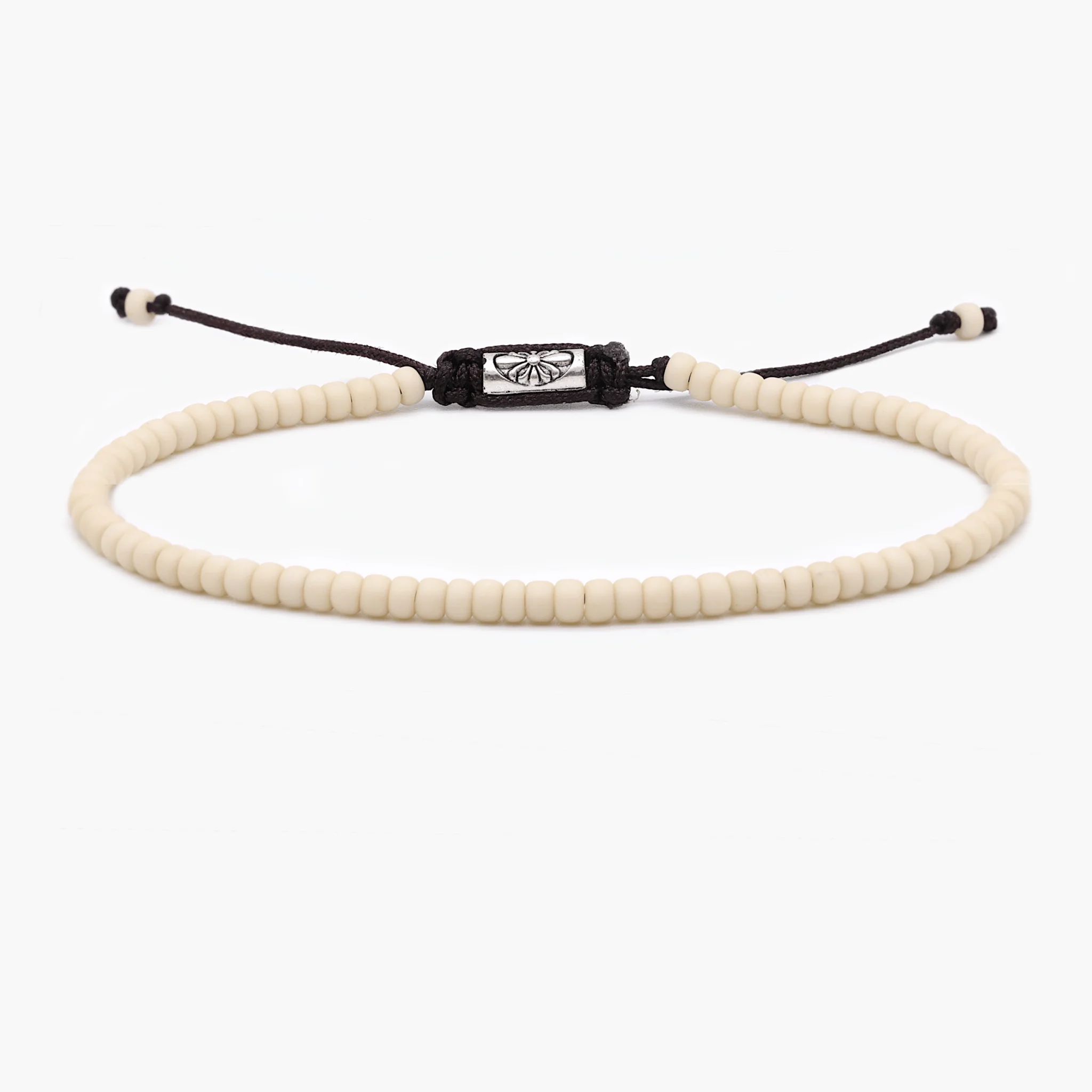 2mm Glass Beads Adjustable Bracelet (Cream)