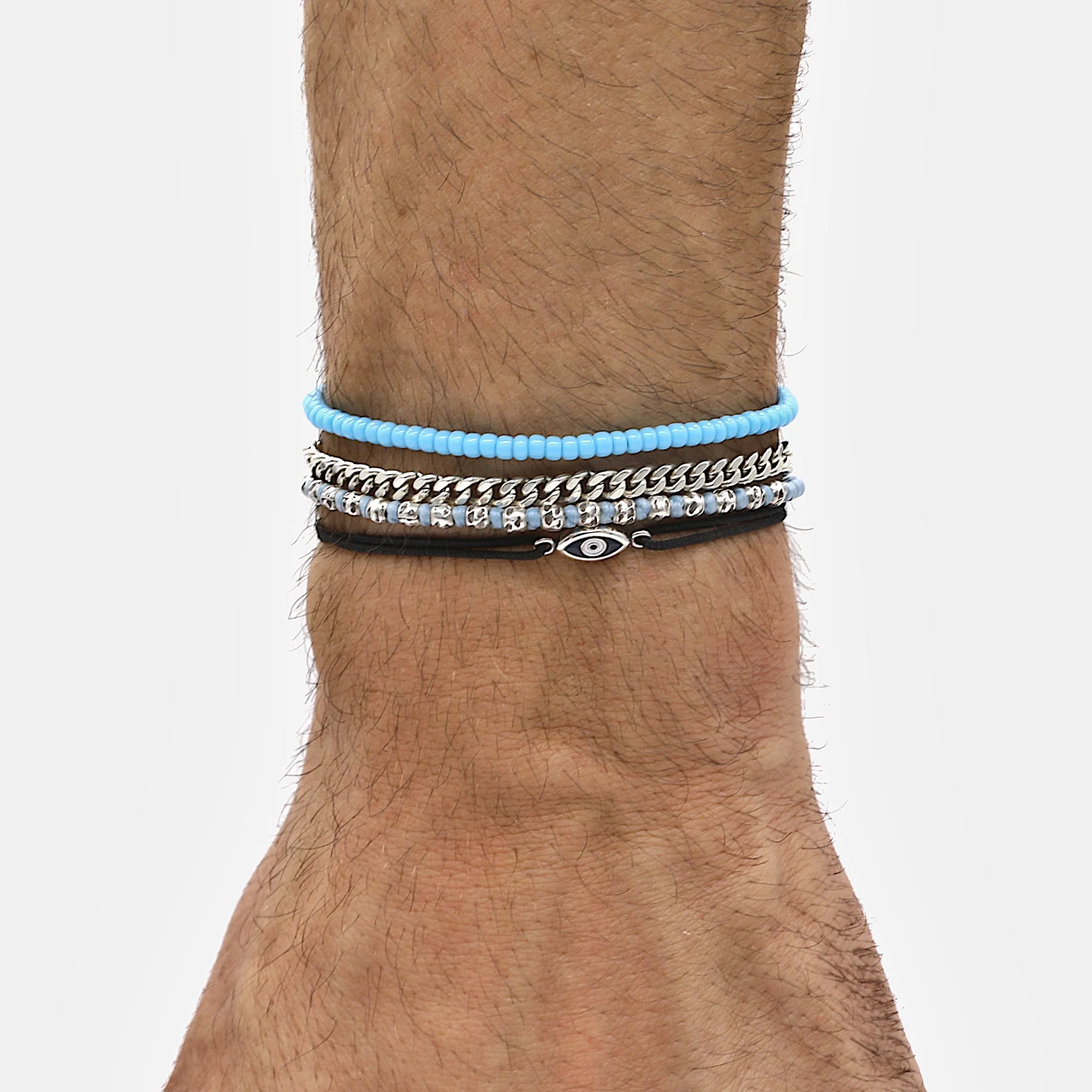 2mm Glass Beads Adjustable Bracelet (Mykonos Blue) - Image 2