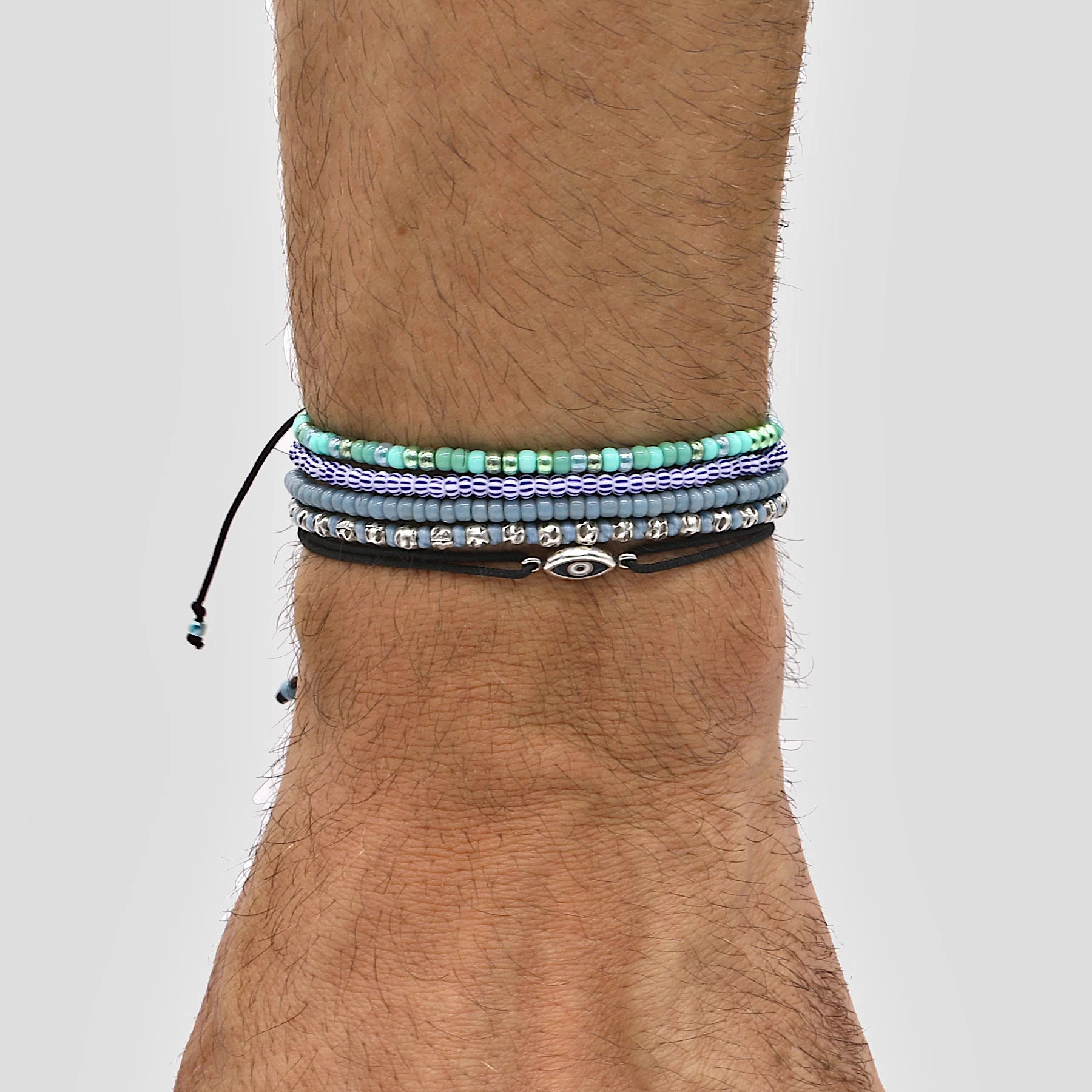 2mm Glass Beads Adjustable Bracelet (Dusty Blue) - Image 2