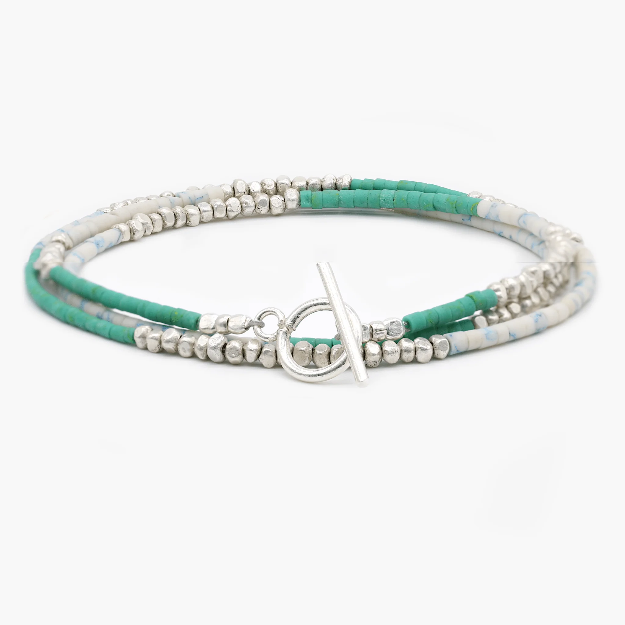3 Laps Bracelet With Afghani And Sterling Silver Beads - Image 2