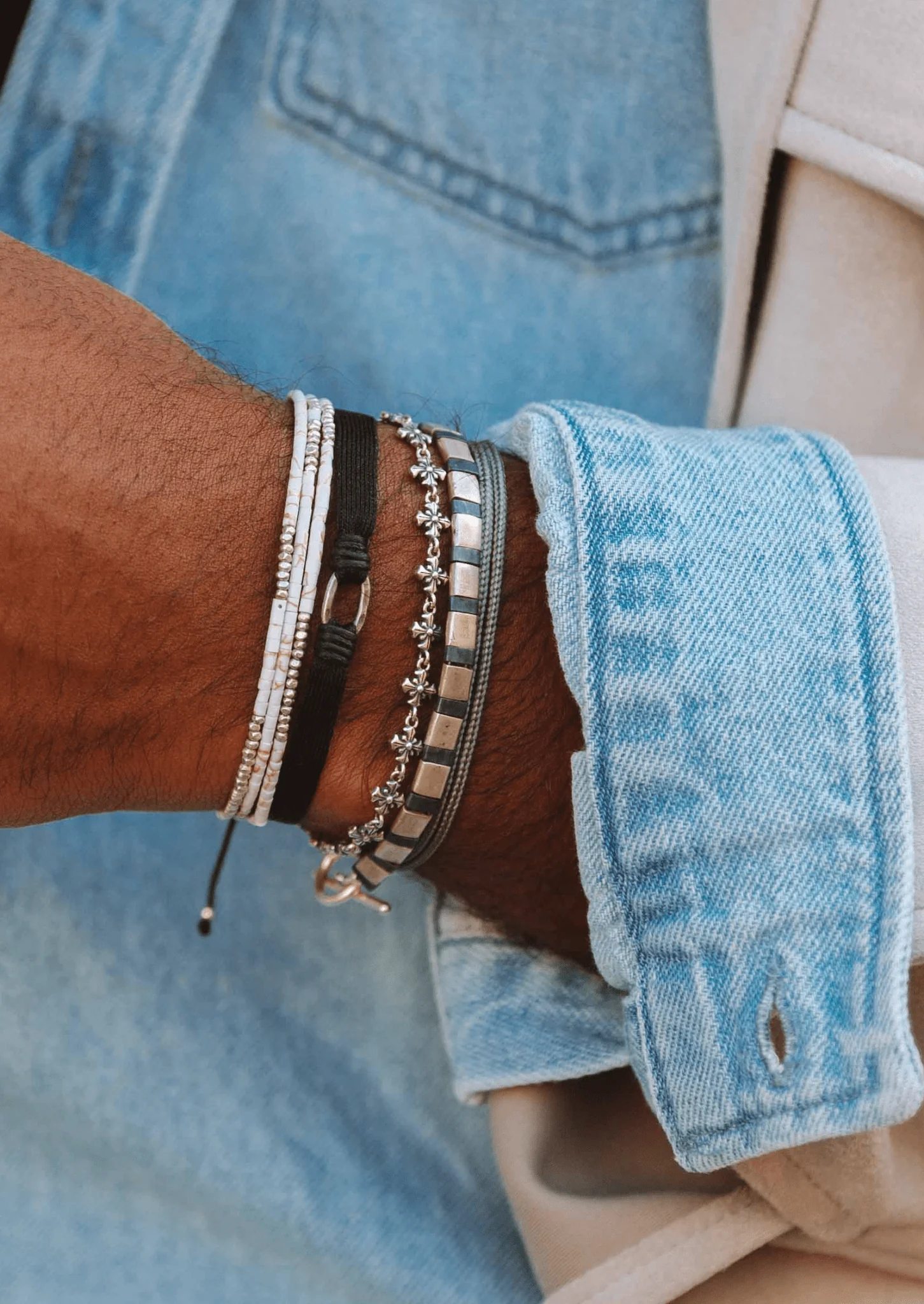 3 Laps Bracelet With Afghani And Sterling Silver Beads - Image 4