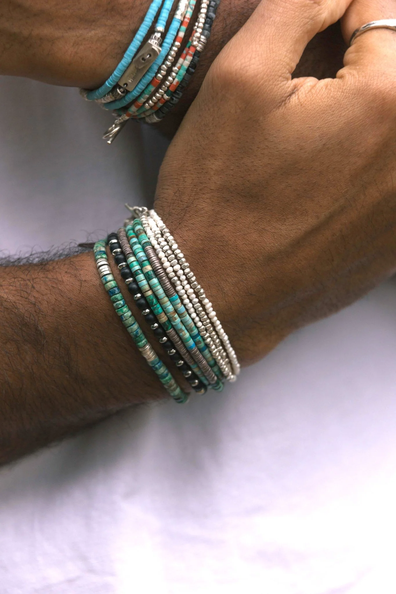 3 Laps Bracelet With Arizona Turquoise And Sterling Silver Beads - Image 3