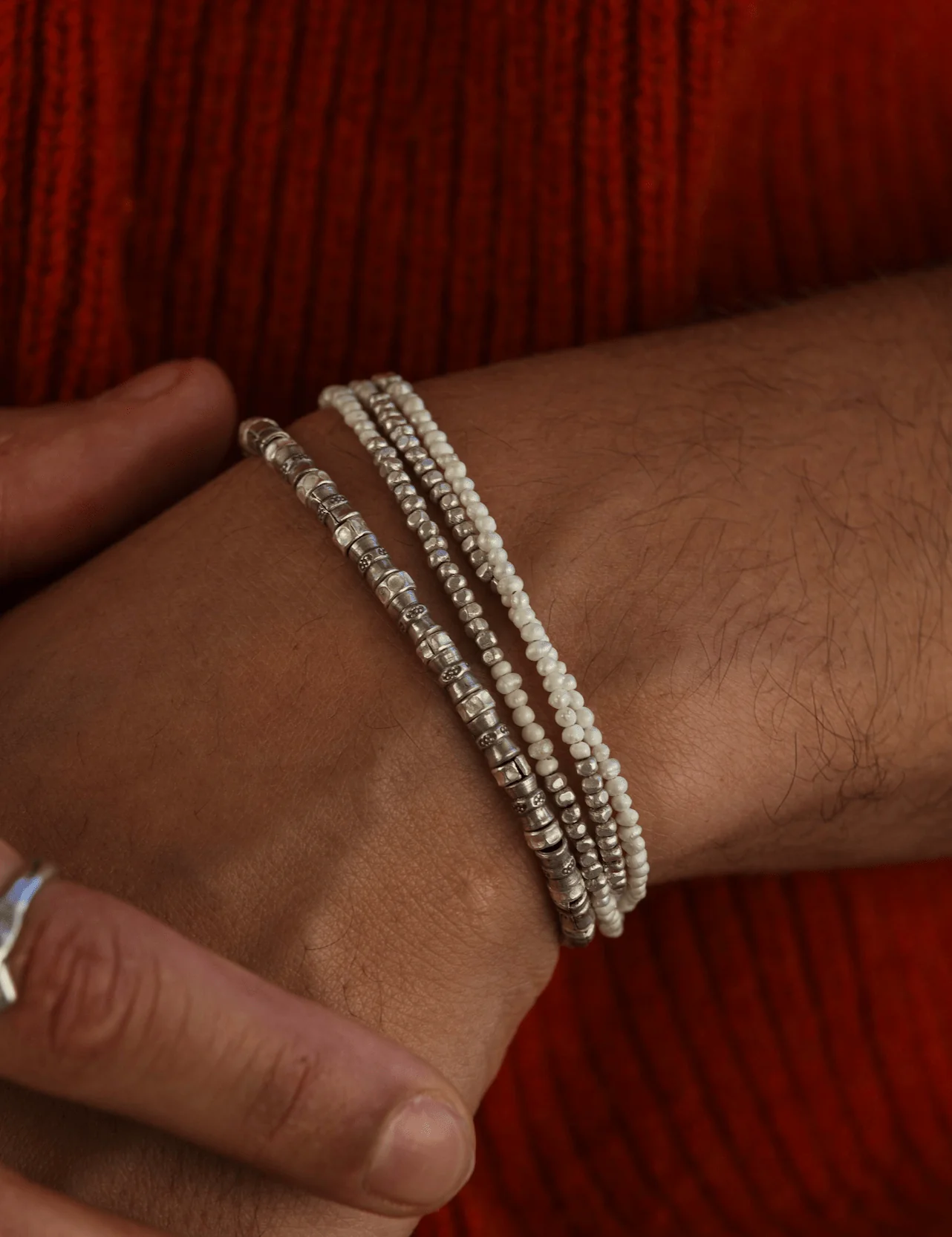 3 Laps Bracelet With Freshwater Pearls And Sterling Silver Beads - Image 5