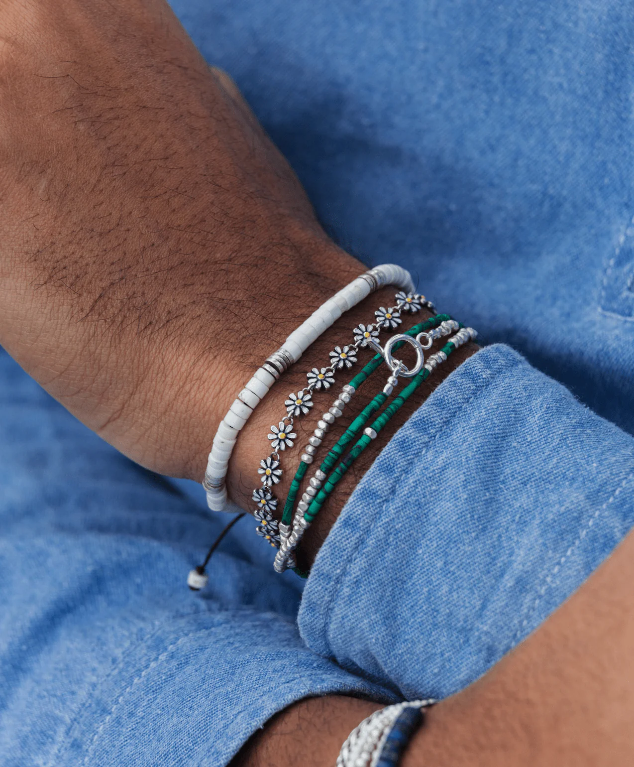 3 Laps Bracelet With Malachite And Sterling Silver Beads - Image 3