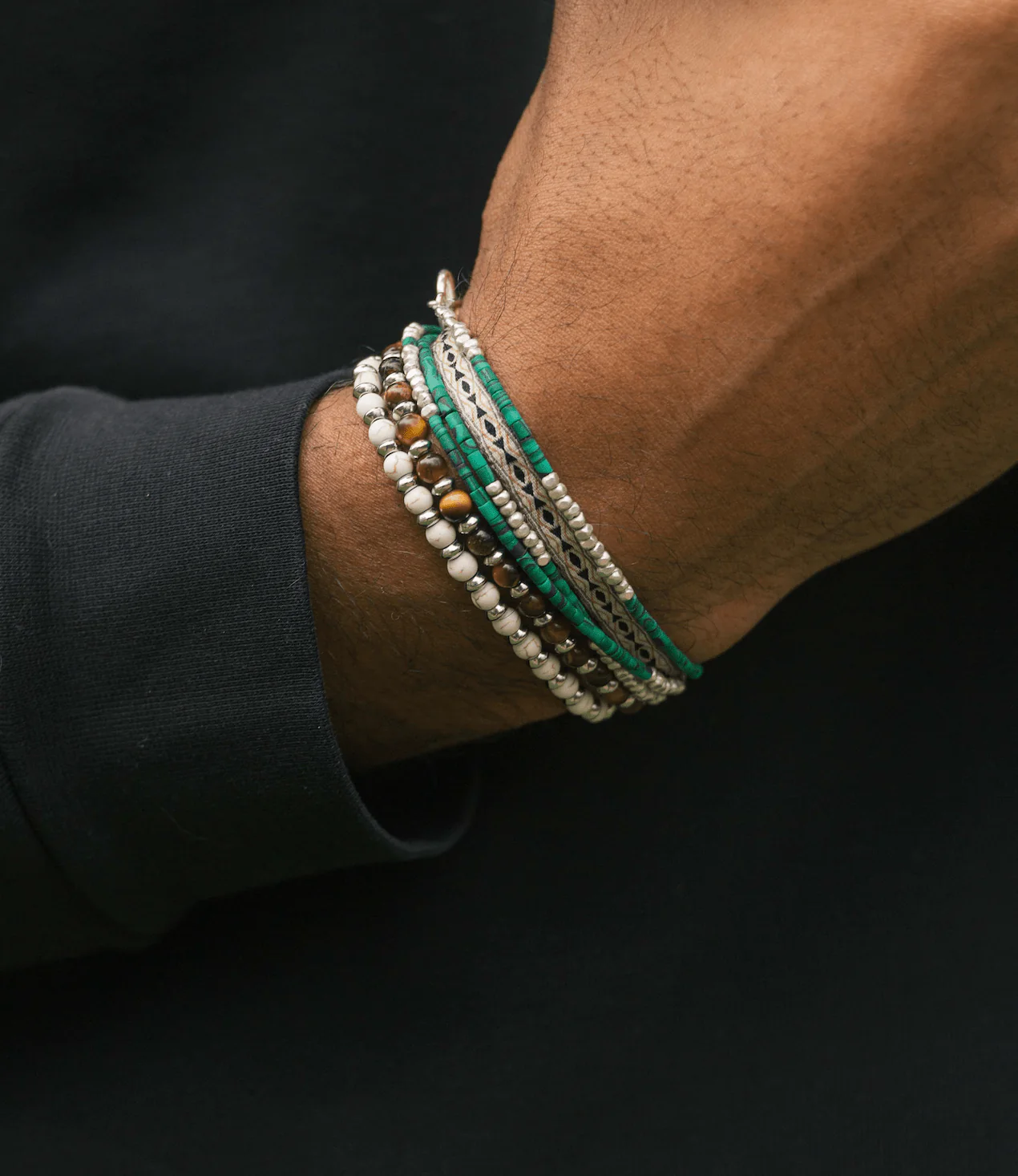 3 Laps Bracelet With Malachite And Sterling Silver Beads - Image 5