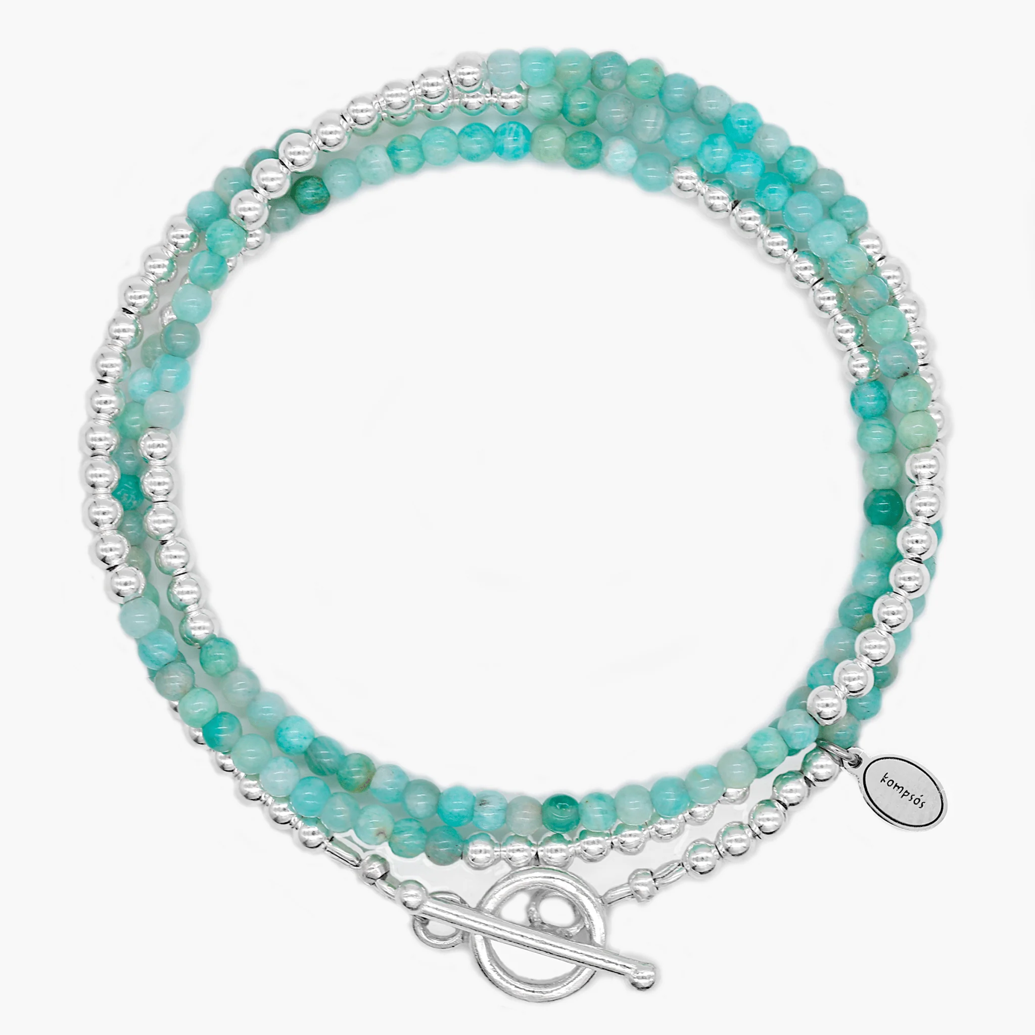 3 Laps Bracelet With Natural Amazonite And Sterling Silver Beads