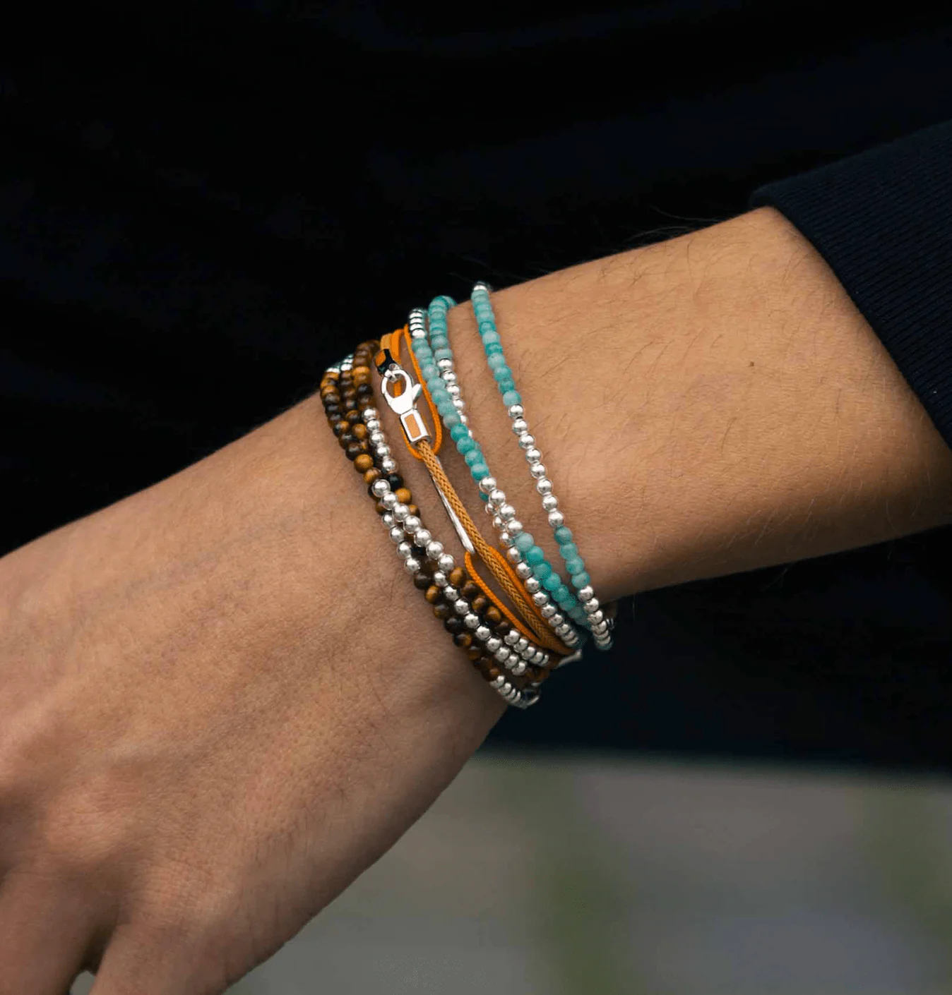 3 Laps Bracelet With Natural Amazonite And Sterling Silver Beads - Image 4