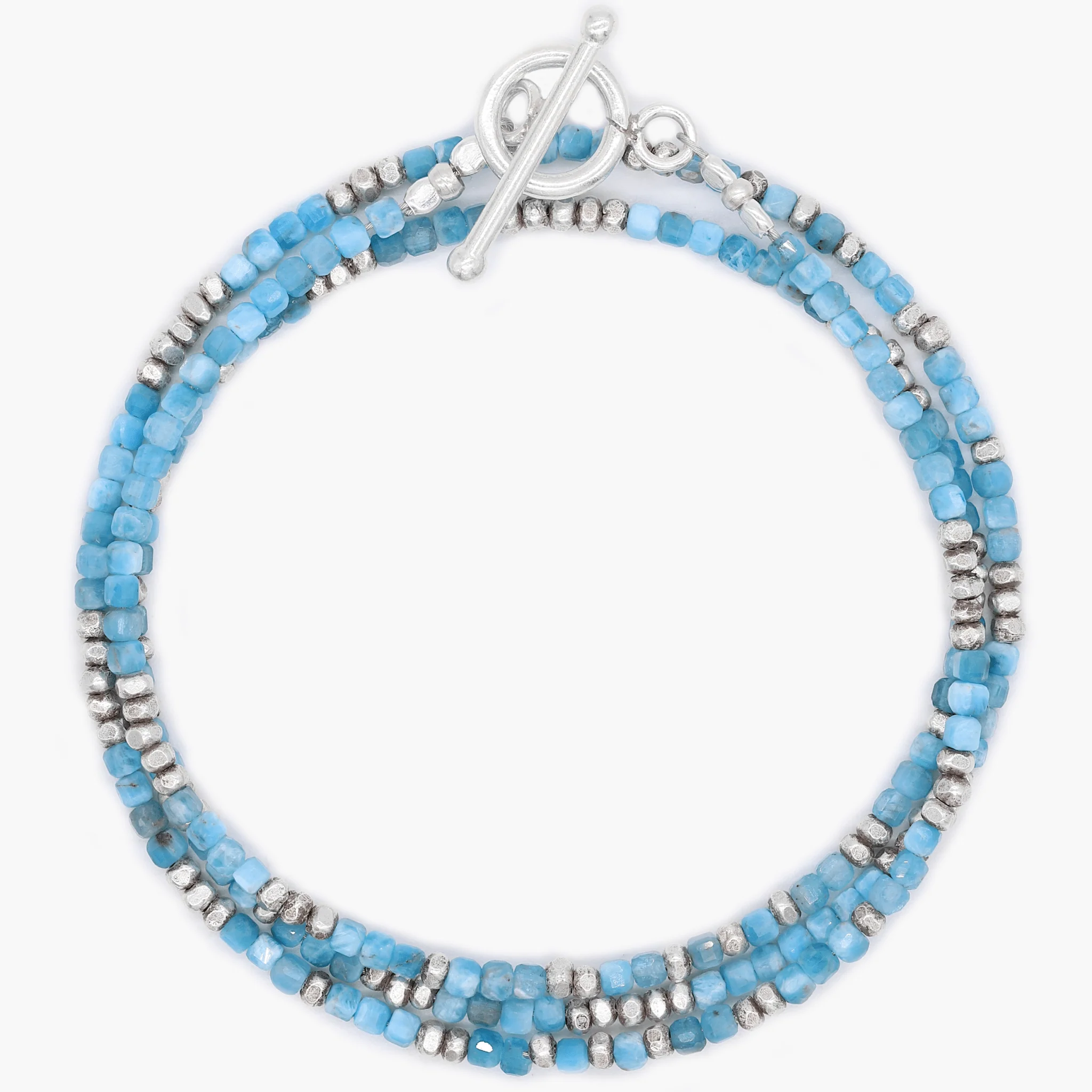 3 Laps Bracelet With Natural Apatite And Sterling Silver Beads
