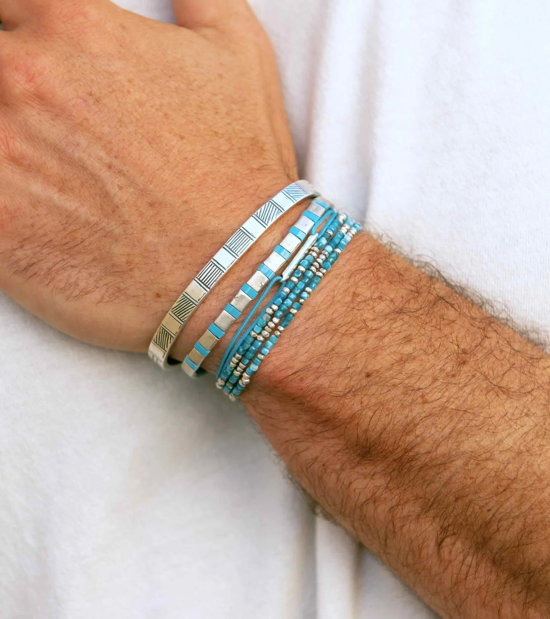 3 Laps Bracelet With Natural Apatite And Sterling Silver Beads - Image 3