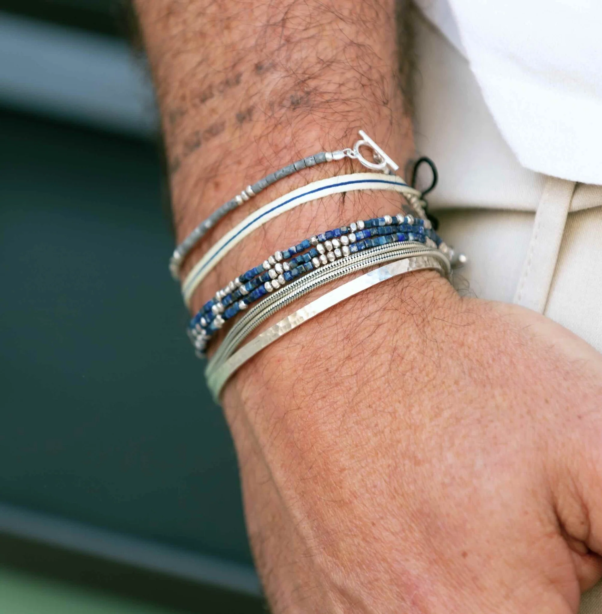 3 Laps Bracelet With Natural Lapis And Sterling Silver Beads - Image 3