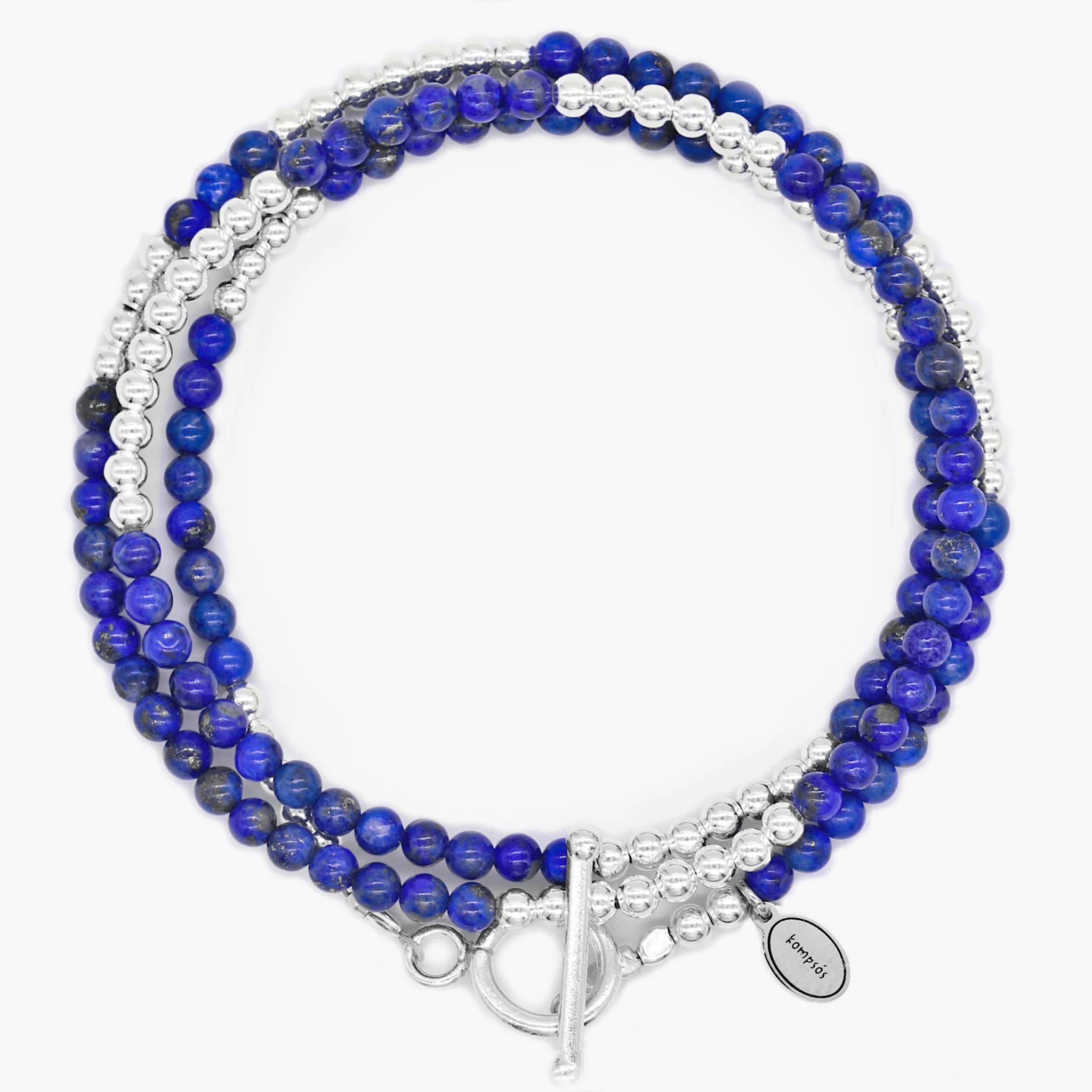 3 Laps Bracelet With Natural Lapis Lazuli And Sterling Silver Beads