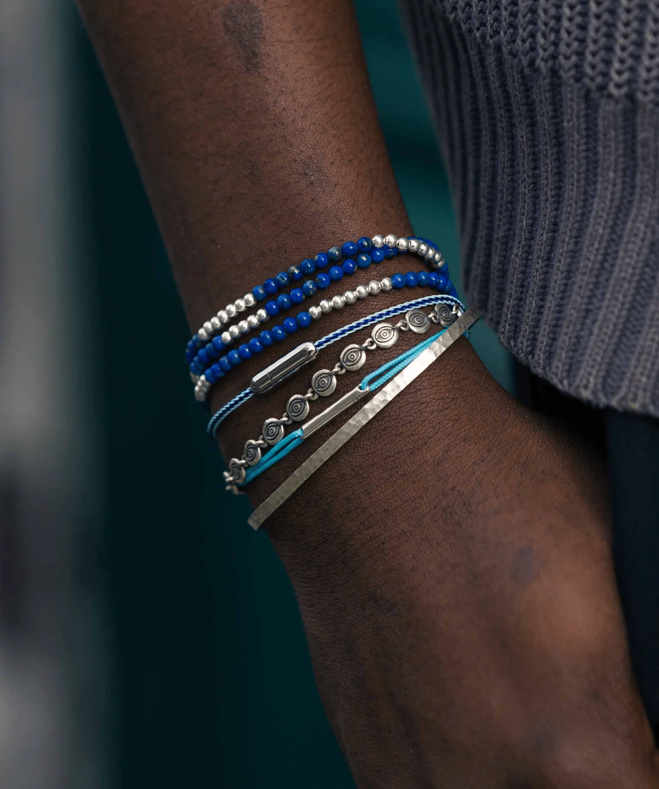 3 Laps Bracelet With Natural Lapis Lazuli And Sterling Silver Beads - Image 3