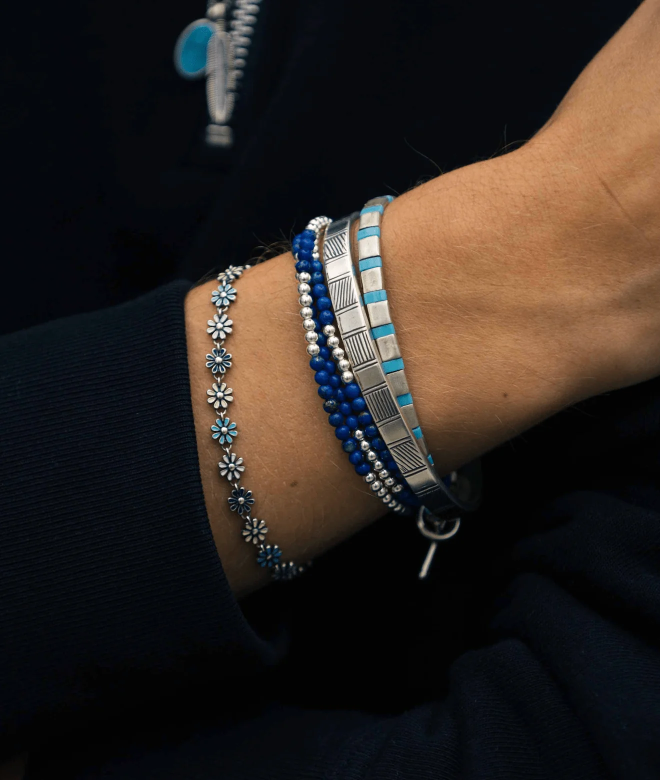 3 Laps Bracelet With Natural Lapis Lazuli And Sterling Silver Beads - Image 4