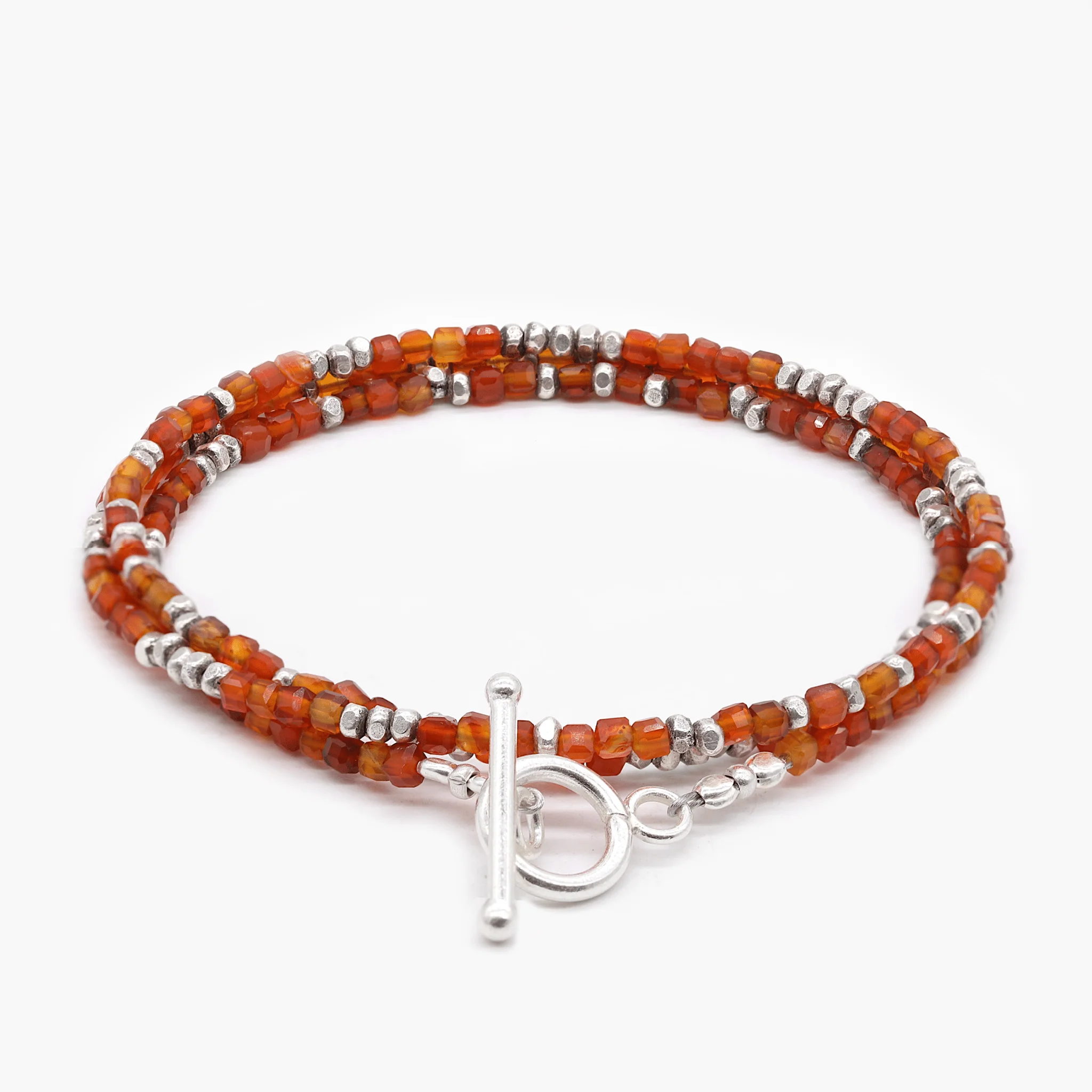 3 Laps Bracelet With Natural Red Agate And Sterling Silver Beads - Image 2