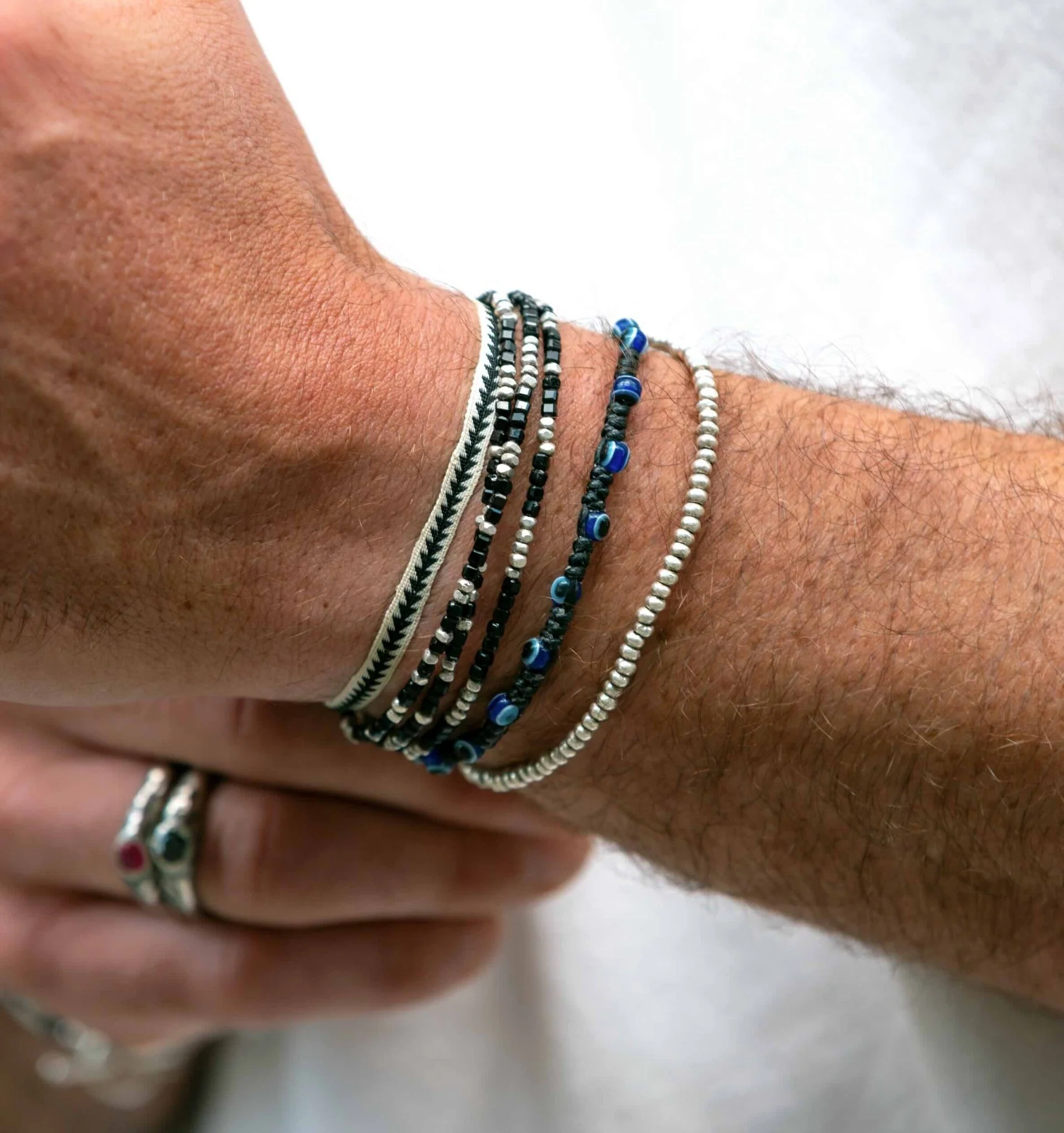 3 Laps Bracelet With Natural Onyx And Sterling Silver Beads - Image 3