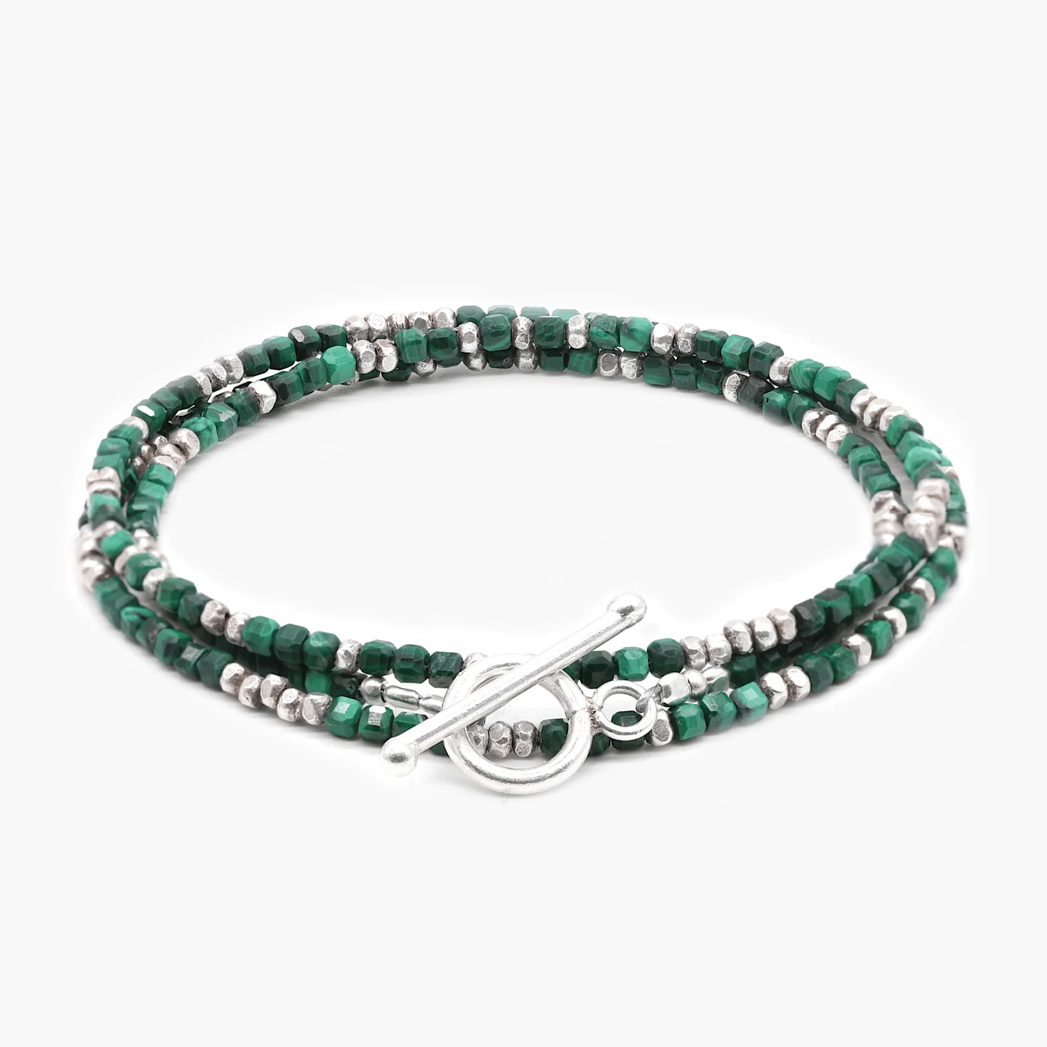 3 Laps Bracelet With Natural Malachite And Sterling Silver Beads - Image 2