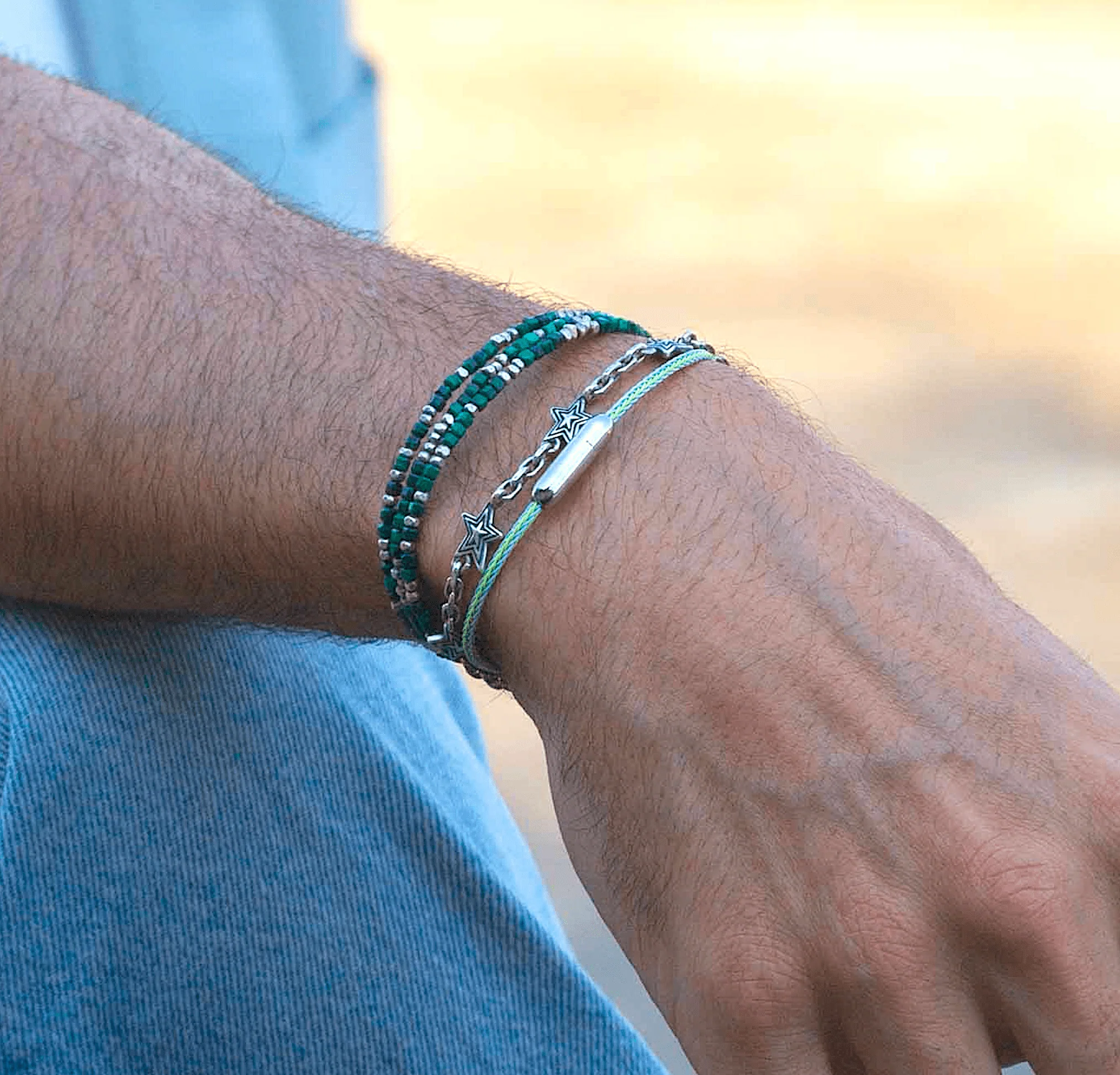 3 Laps Bracelet With Natural Malachite And Sterling Silver Beads - Image 3