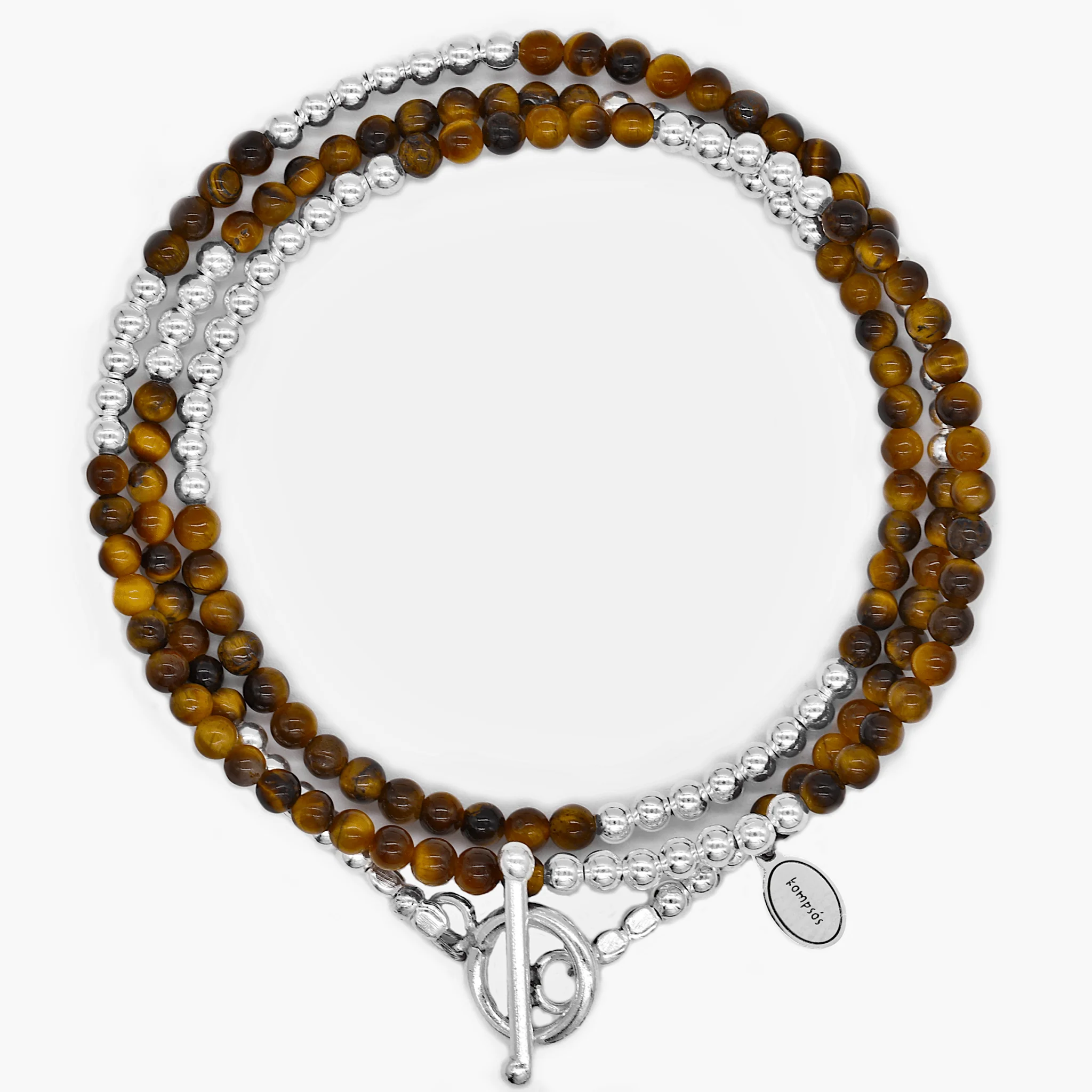 3 Laps Bracelet With Natural Tiger Eye And Sterling Silver Beads