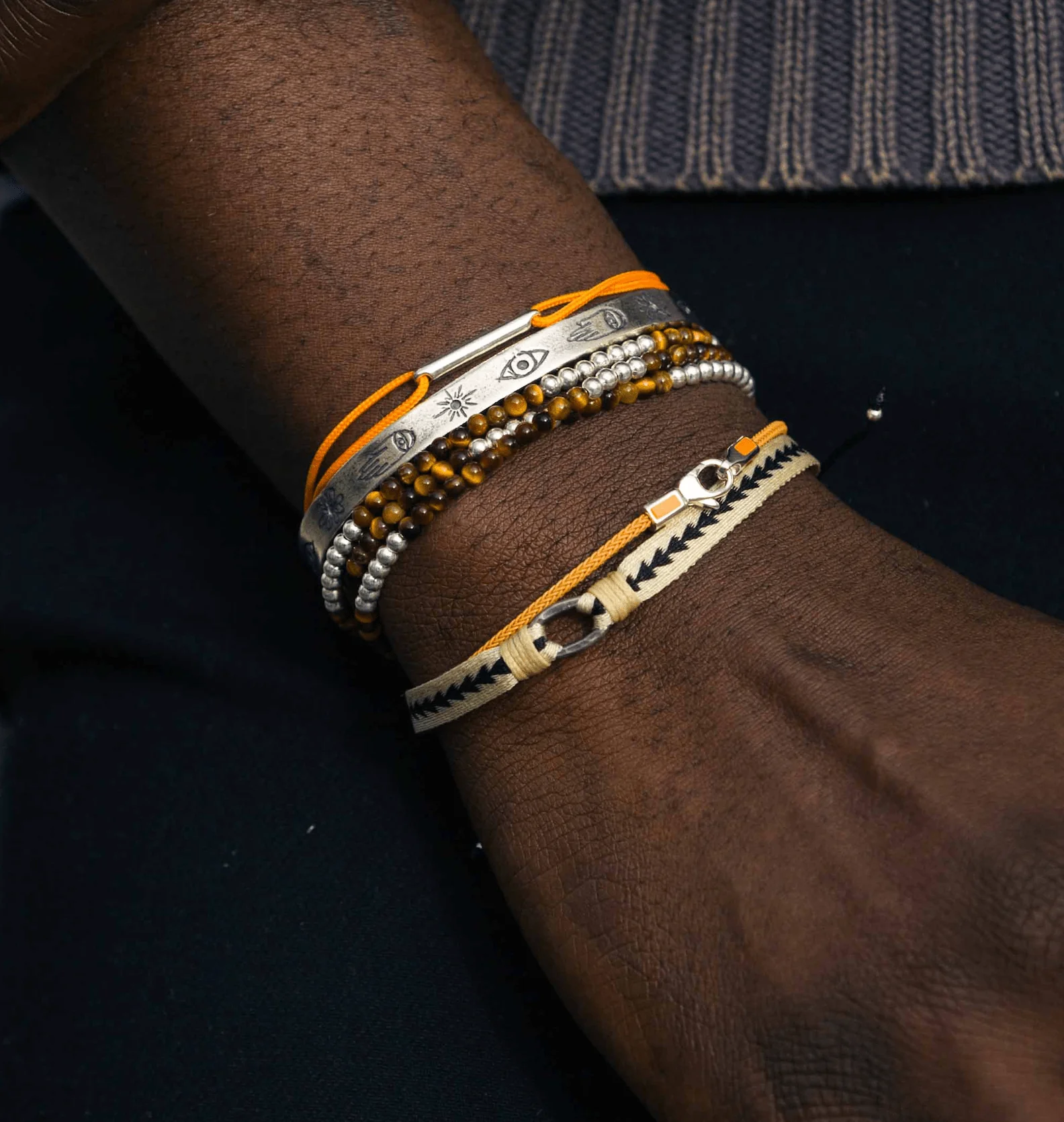 3 Laps Bracelet With Natural Tiger Eye And Sterling Silver Beads - Image 3