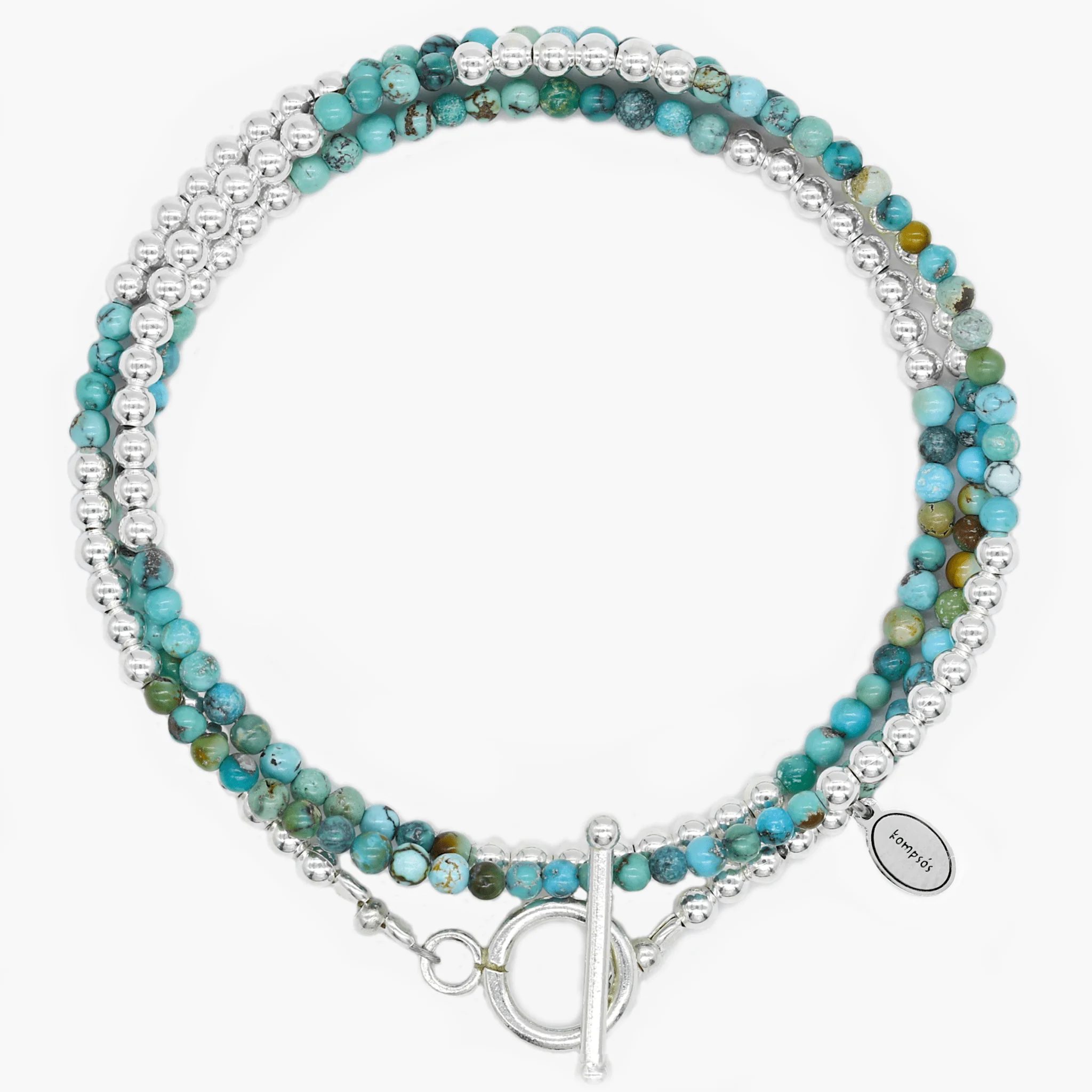 3 Laps Bracelet With Natural Turquoise And Sterling Silver Beads
