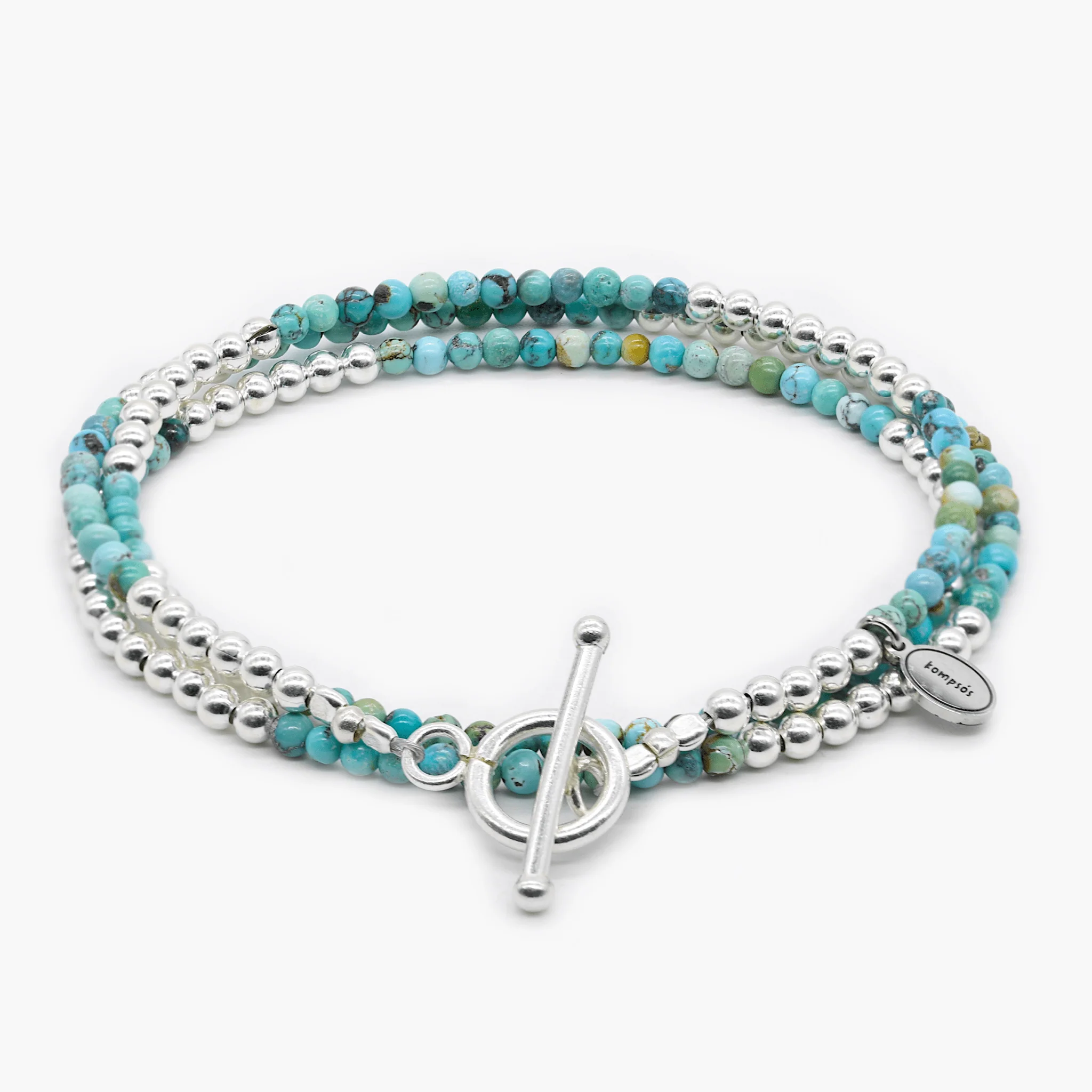 3 Laps Bracelet With Natural Turquoise And Sterling Silver Beads - Image 2