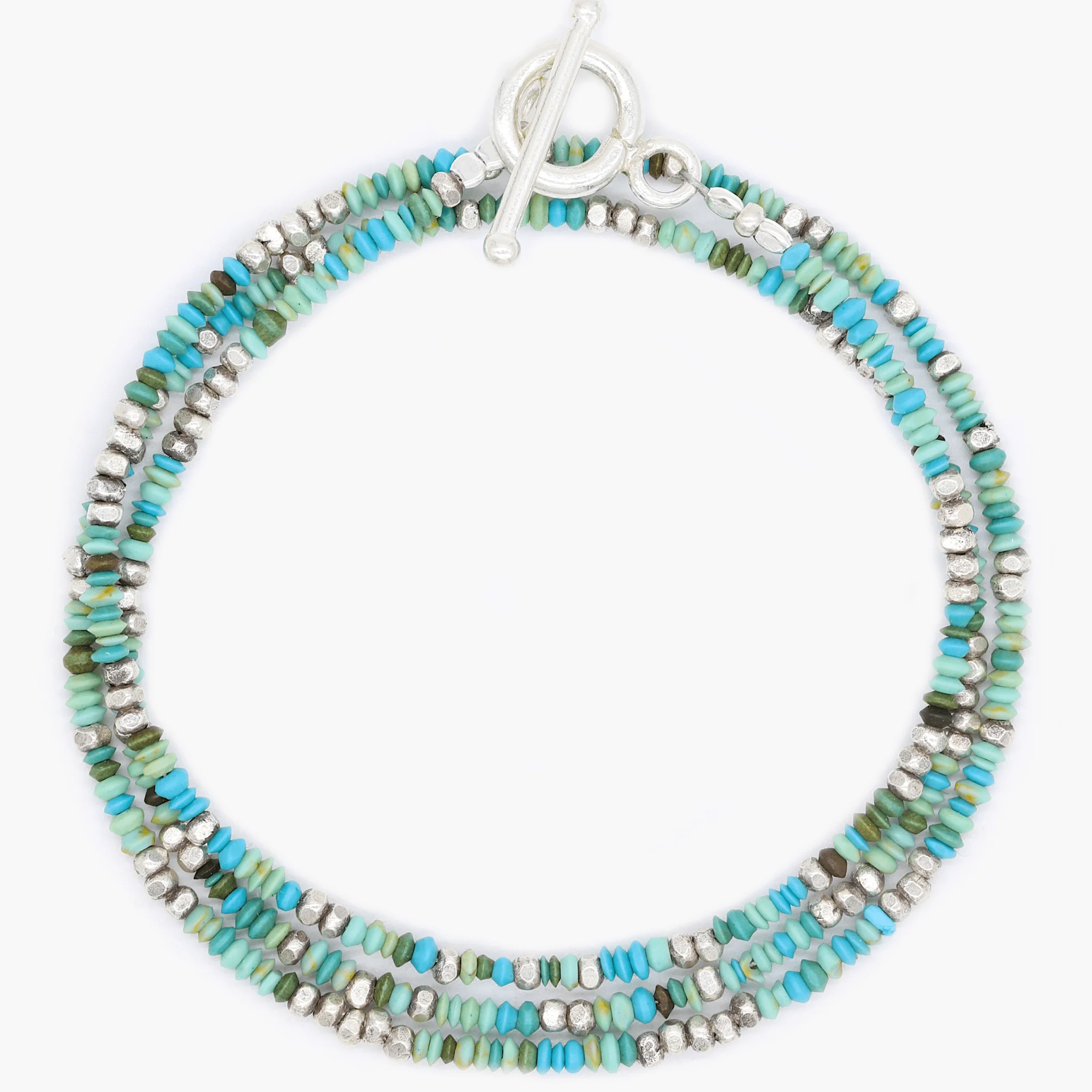 3 Laps Bracelet With Natural Turquoise Sterling Silver Beads