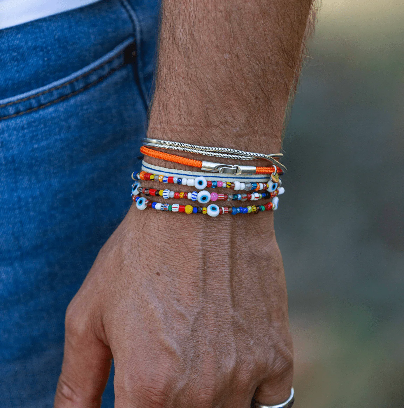 3 Laps Bracelet With Recycled Glass Beads And Evil Eye - Image 2