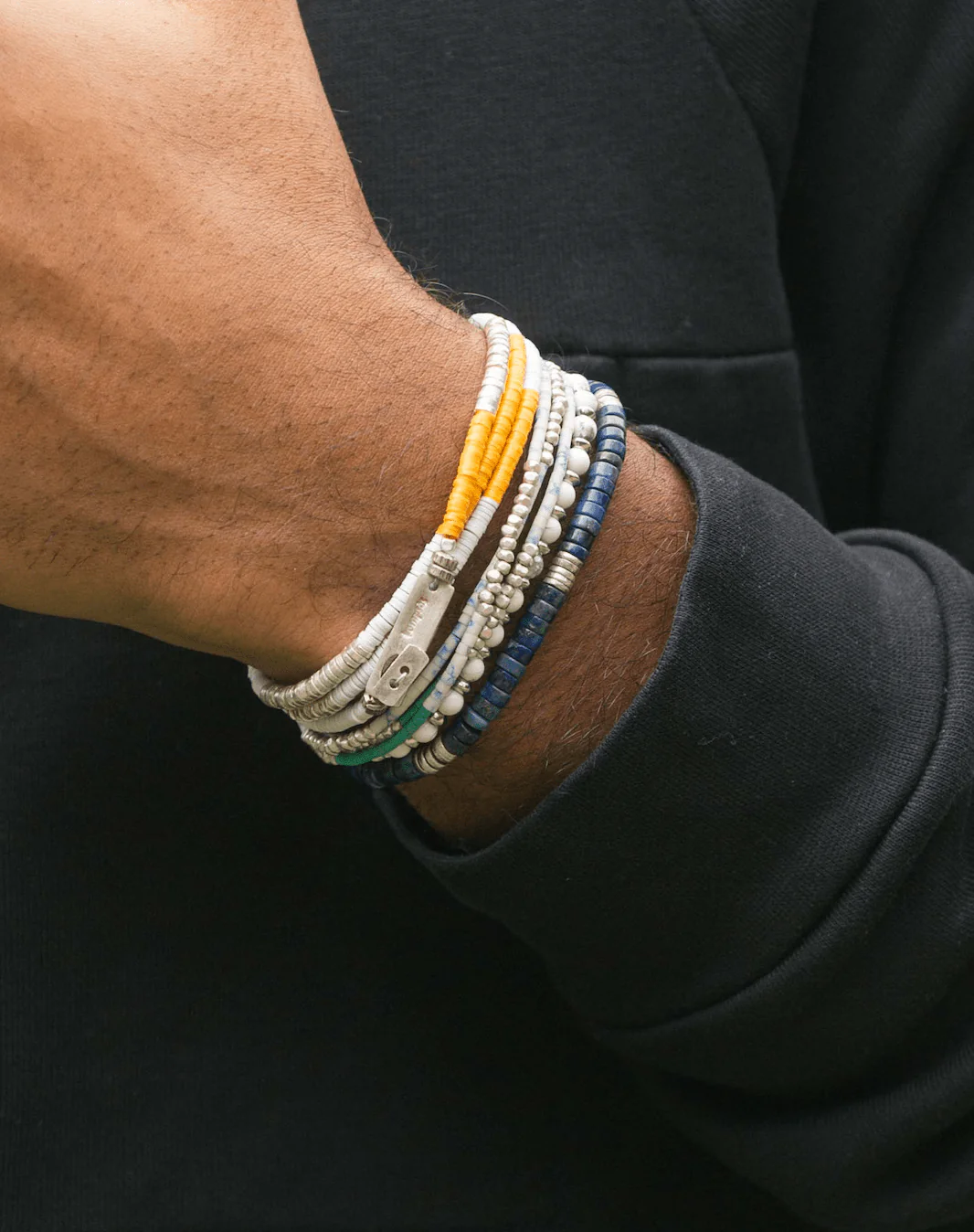 3 Laps Bracelet With Vinyl And Sterling Silver Beads (Black) - Image 4