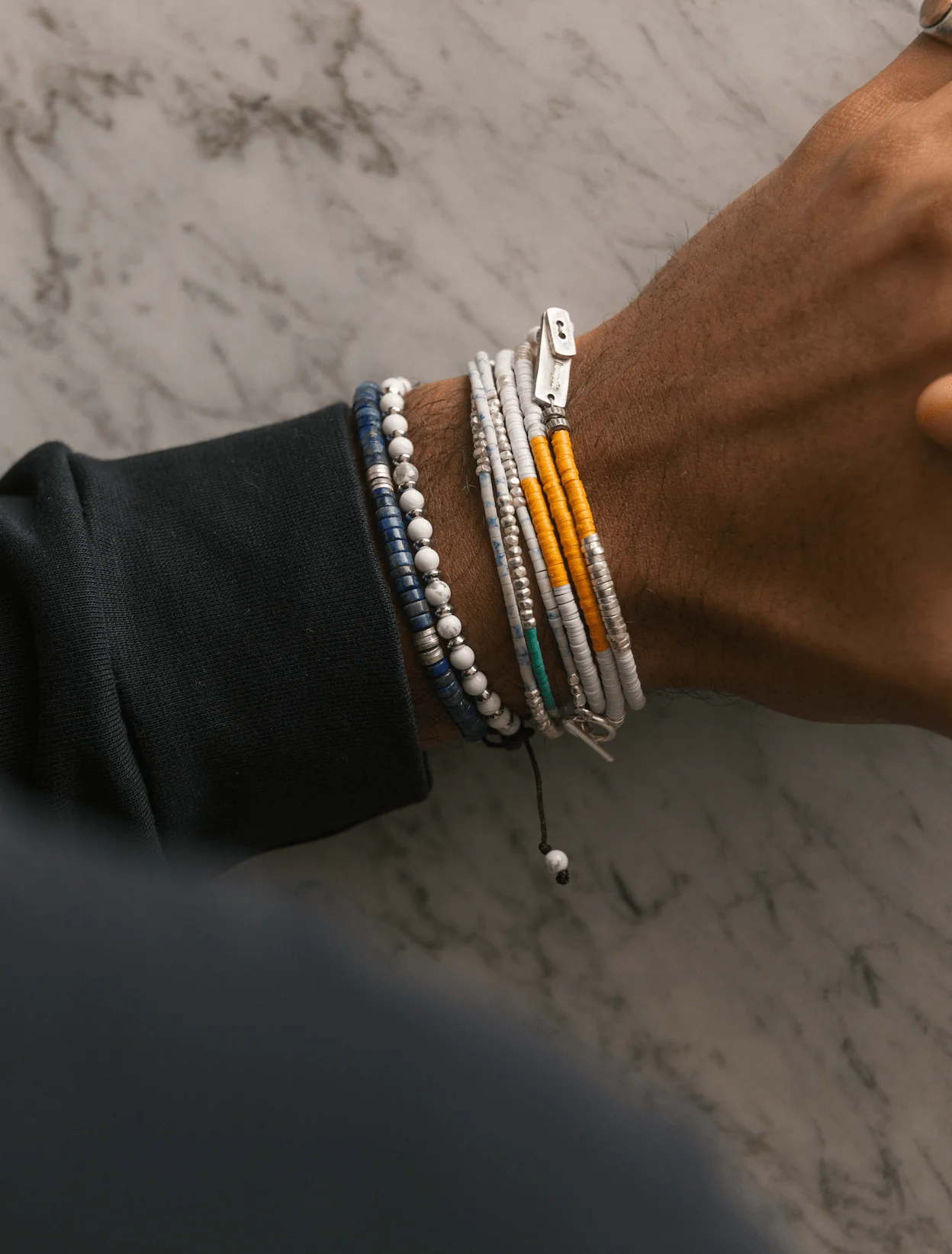 3 Laps Bracelet With Vinyl And Sterling Silver Beads (Shell) - Image 4