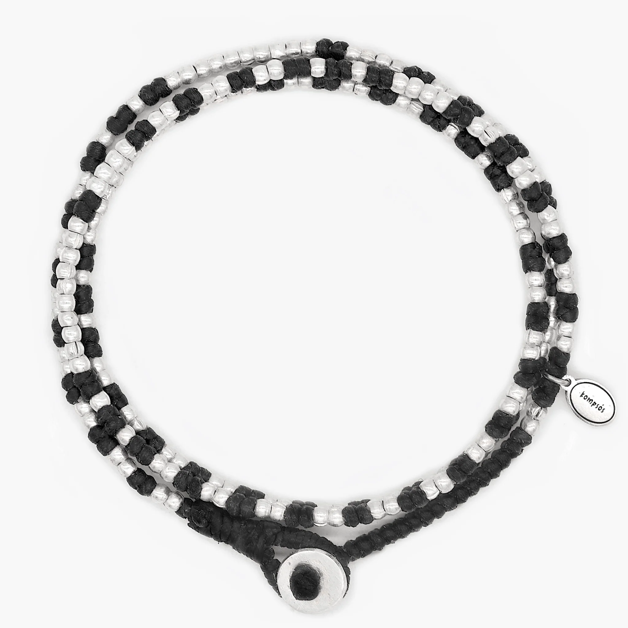 3 Laps Braided Bracelet With Sterling Silver Beads (Black)