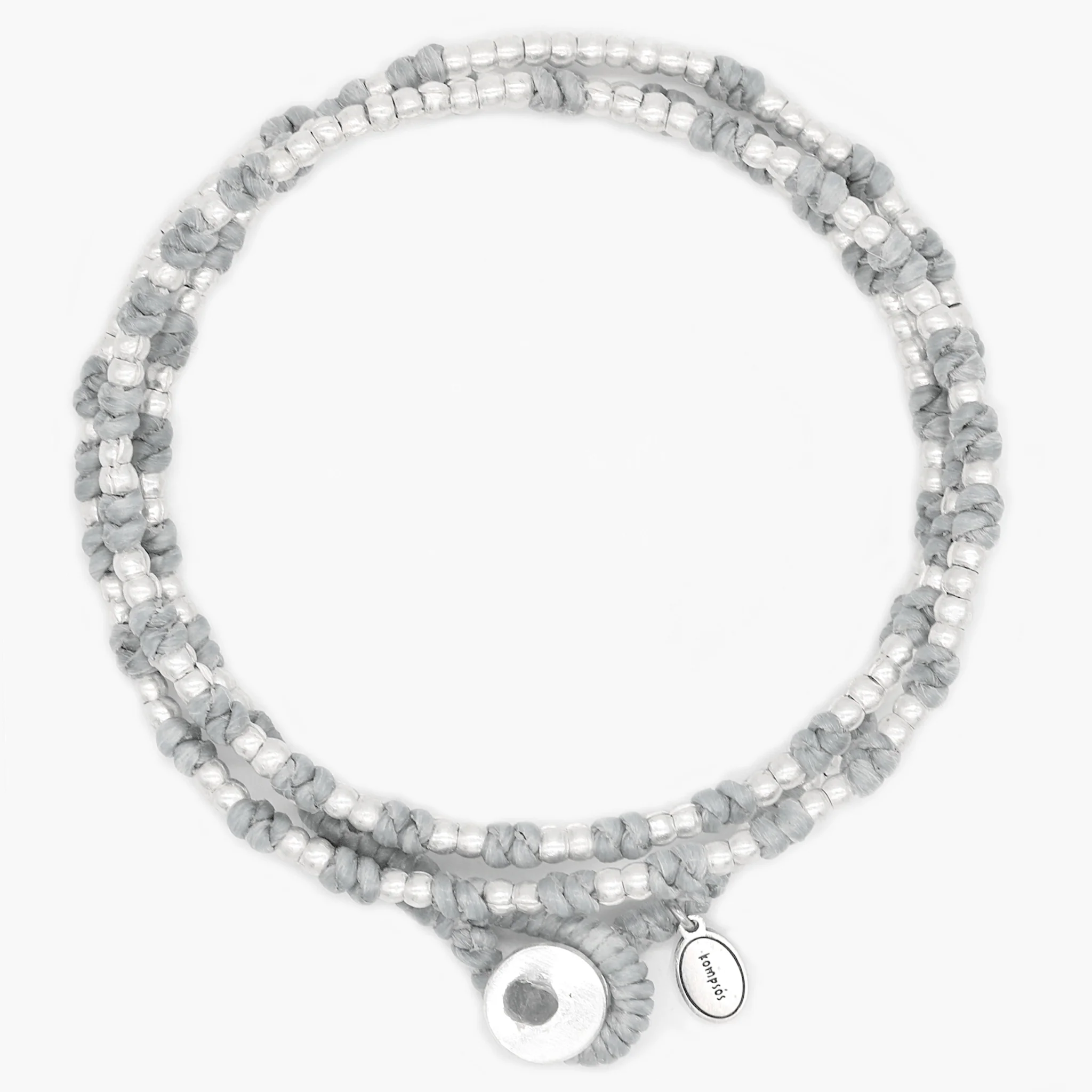 3 Laps Braided Bracelet With Sterling Silver Beads (Grey)