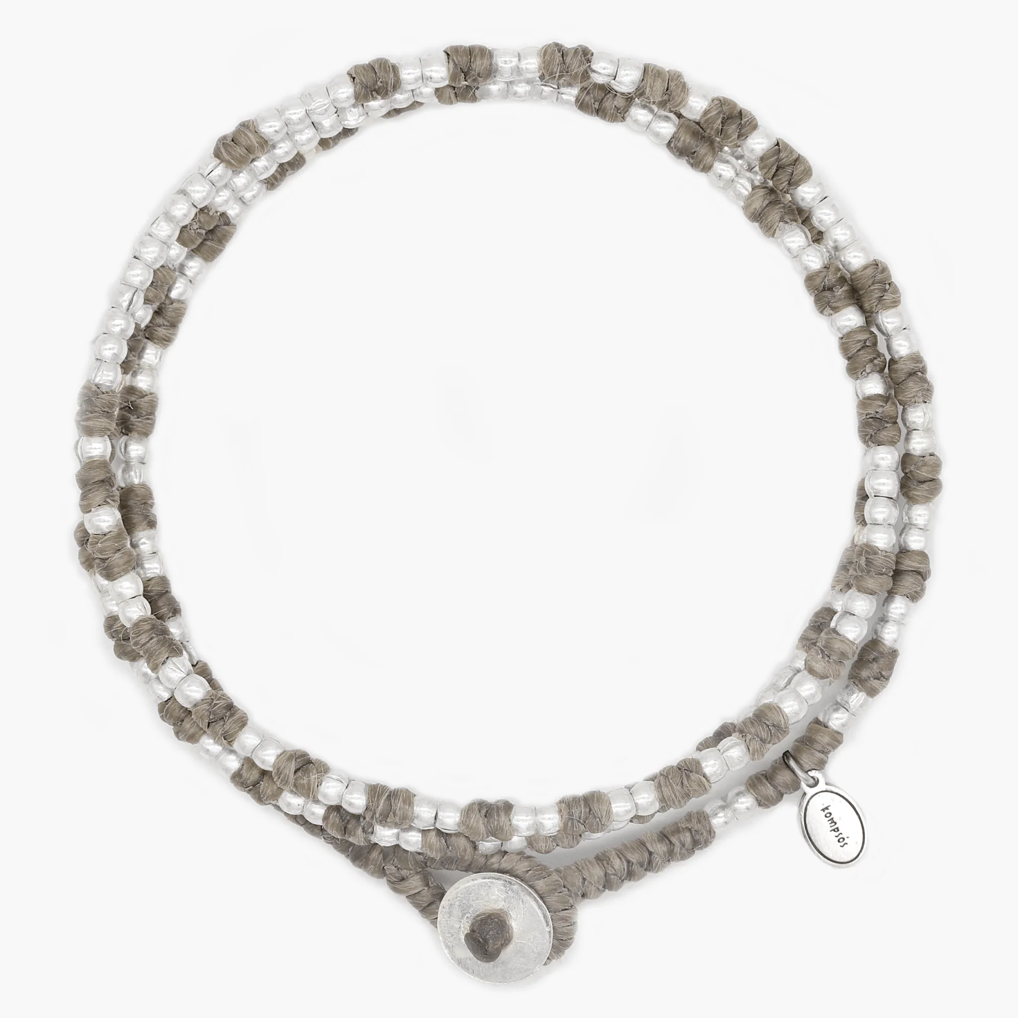 3 Laps Braided Bracelet With Sterling Silver Beads (Light Brown)