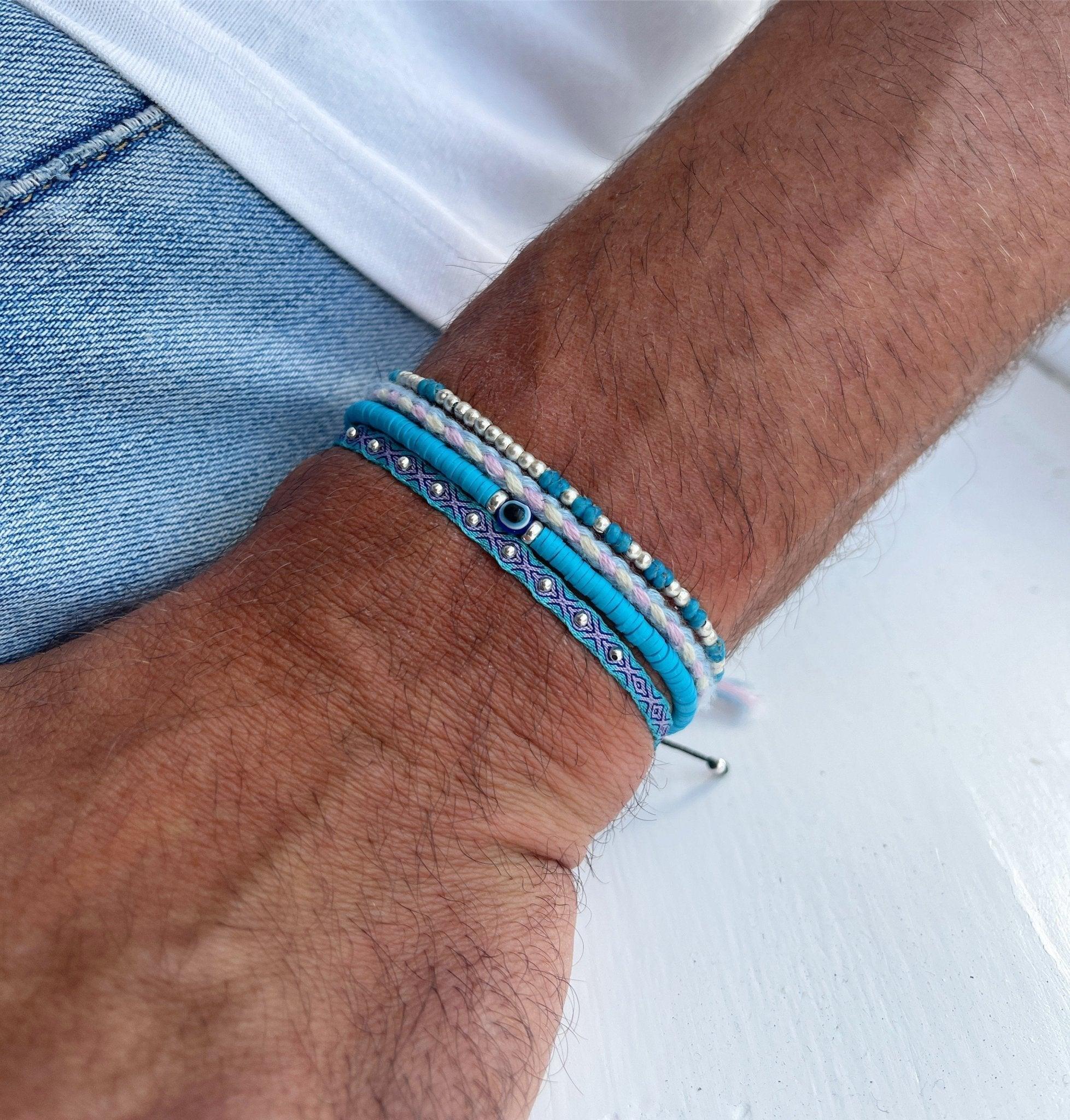 3mm Disc Beads Evil Eye Bracelet (Light Blue) - Image 2