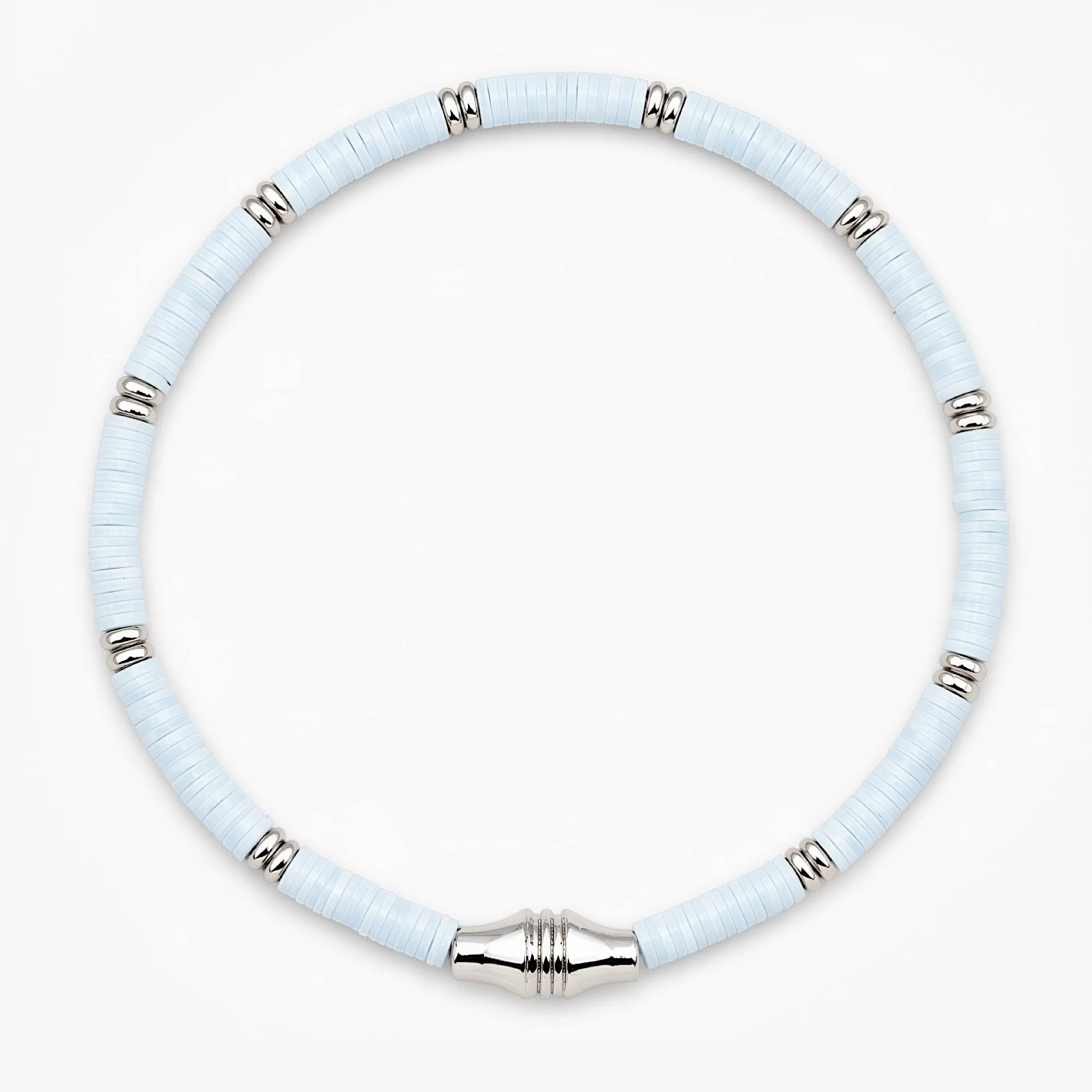 3mm Vinyl Bracelet With Silver Charm (Light Blue)