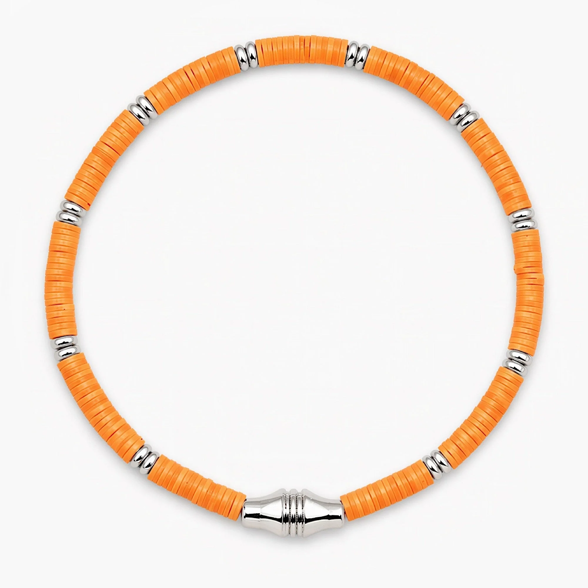 3mm Vinyl Bracelet With Silver Charm (Orange)