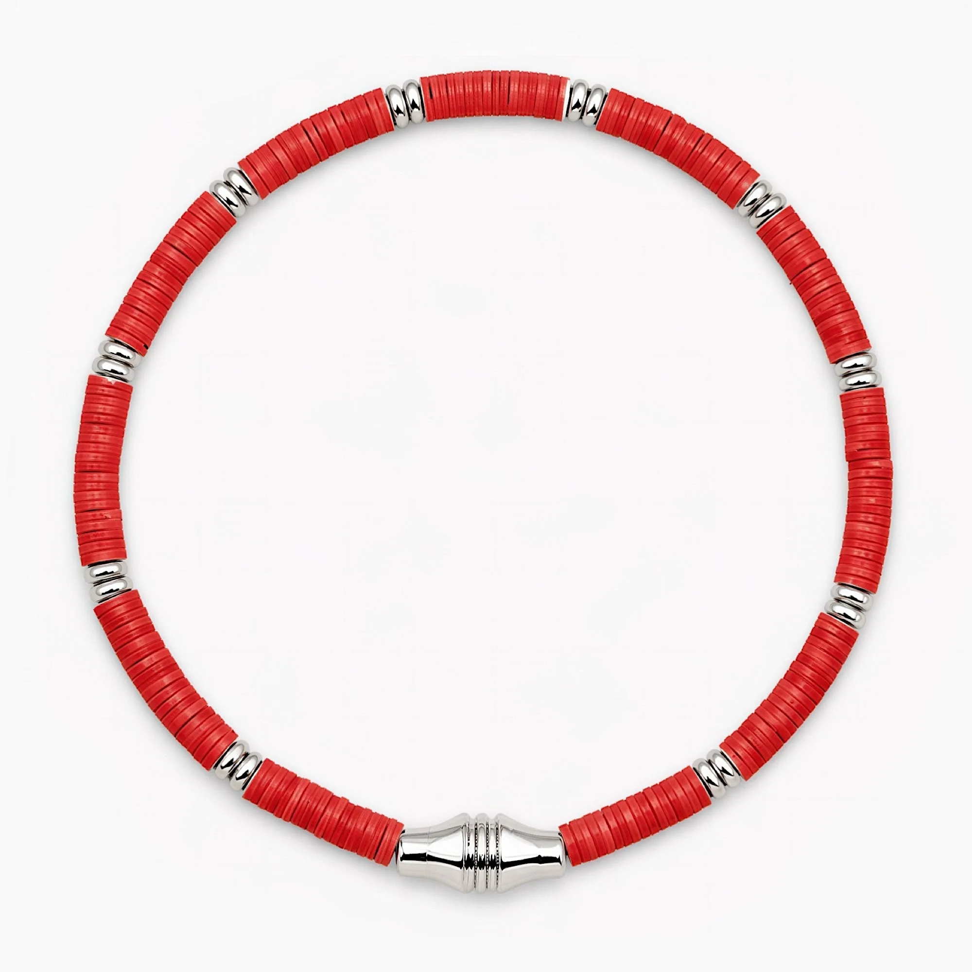 3mm Vinyl Bracelet With Silver Charm (Red)