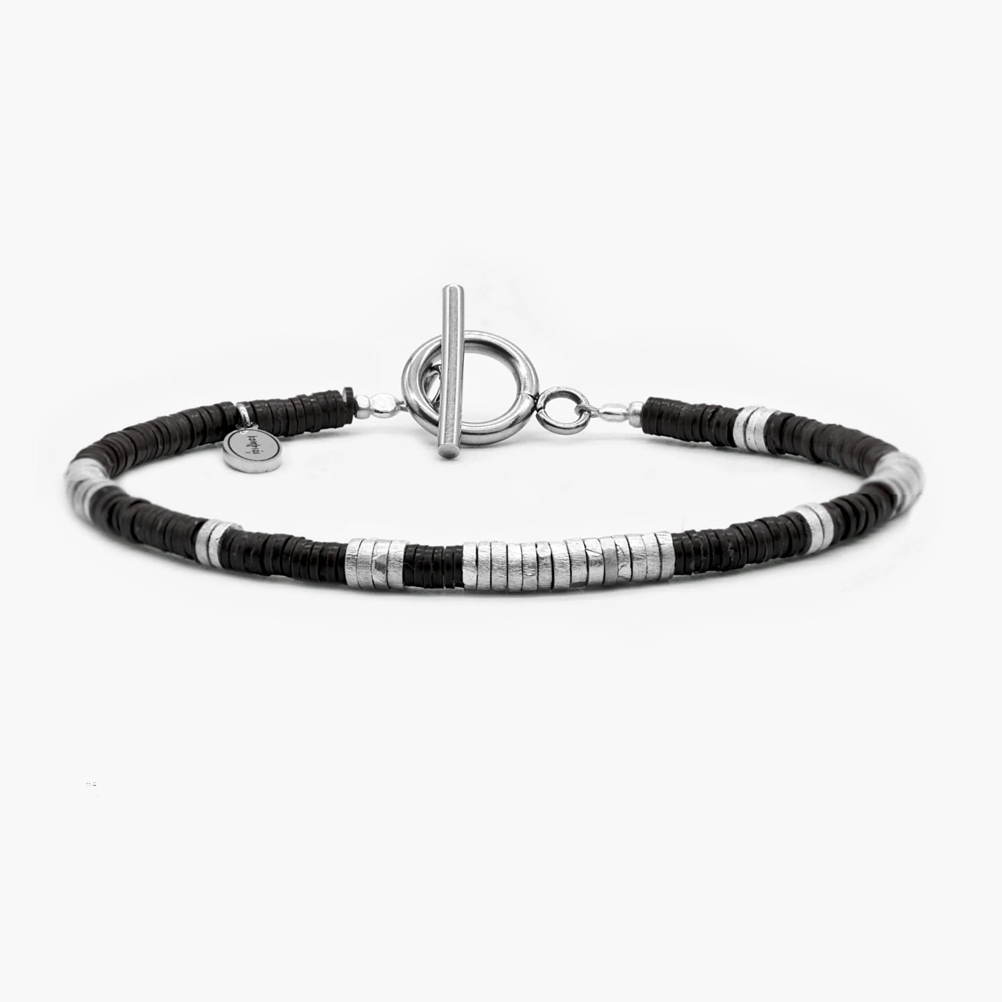 3mm Vinyl Bracelet With Sterling Silver Beads (Black)