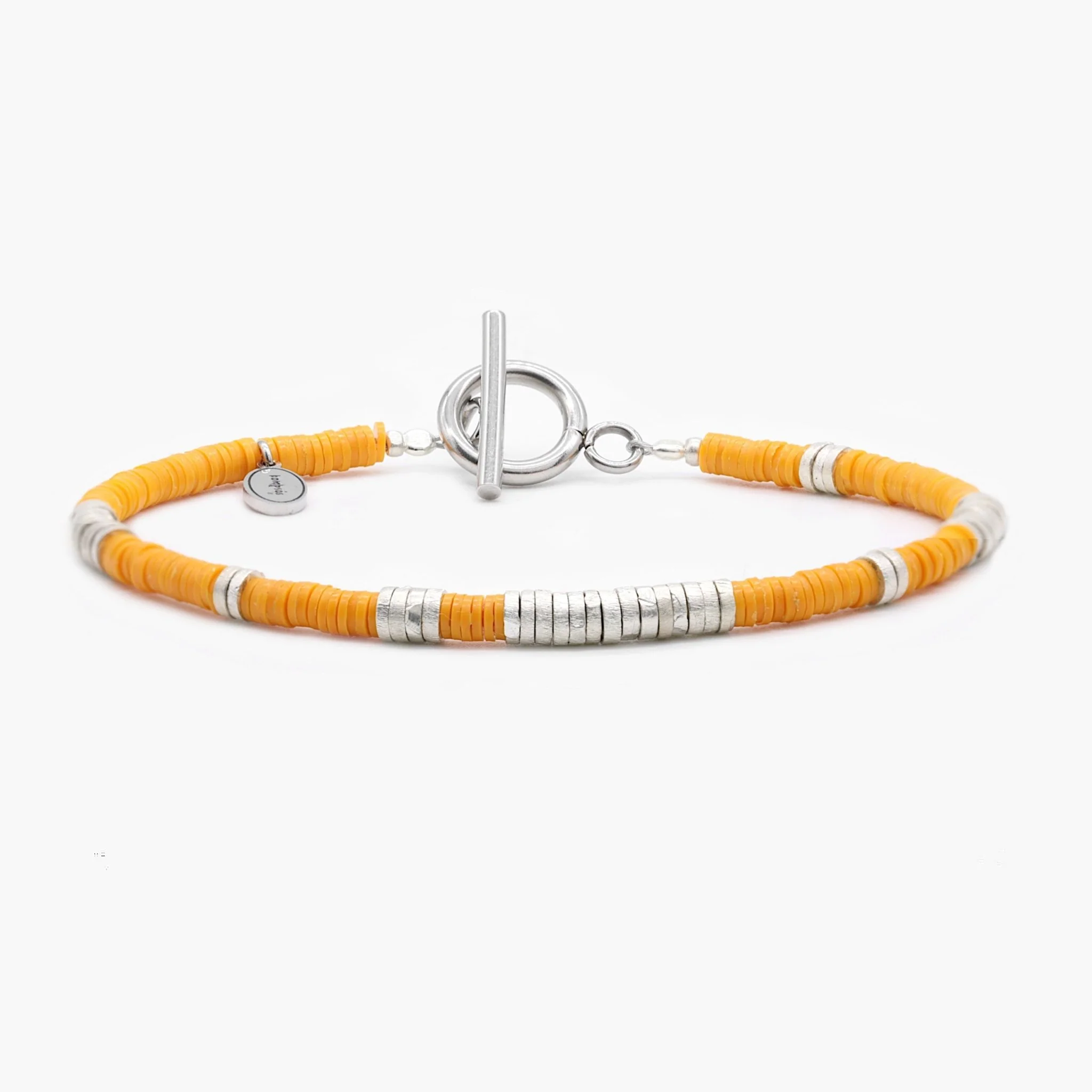 3mm Vinyl Bracelet With Sterling Silver Beads (Orange)