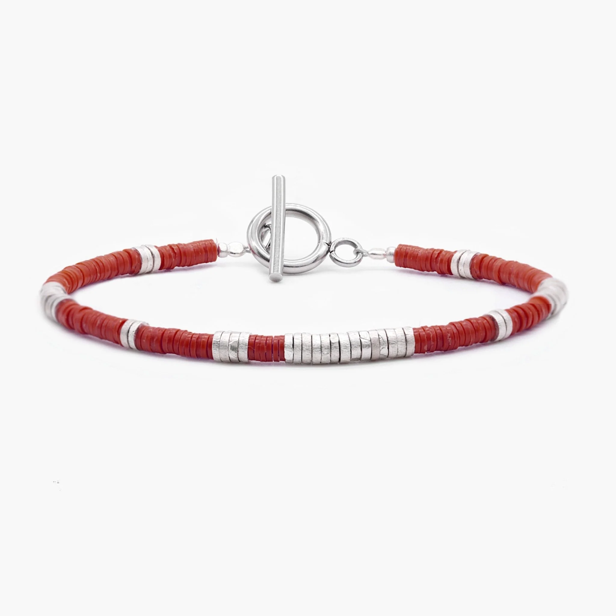 3mm Vinyl Bracelet With Sterling Silver Beads (Red)