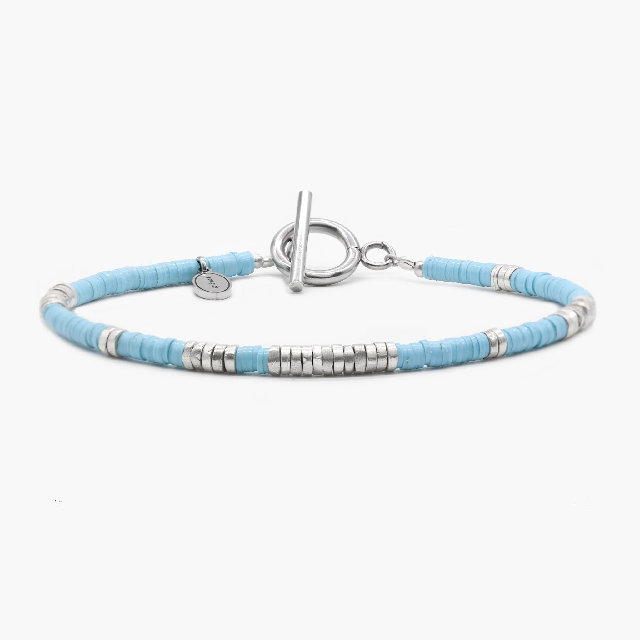 3mm Vinyl Bracelet With Sterling Silver Beads (Santorini Blue)