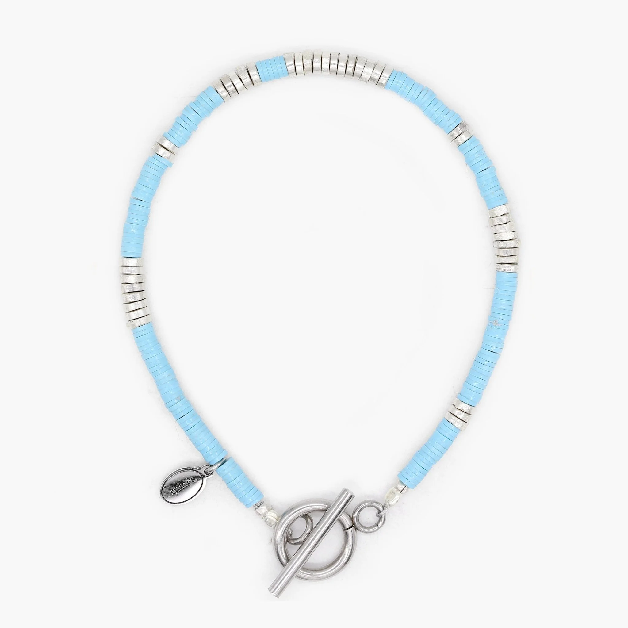 3mm Vinyl Bracelet With Sterling Silver Beads (Santorini Blue) - Image 2