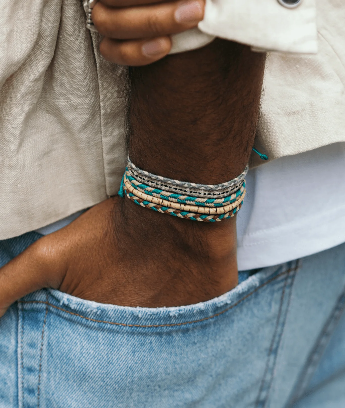 4mm Natural Coconut Beads Adjustable Bracelet (Light Brown) - Image 2