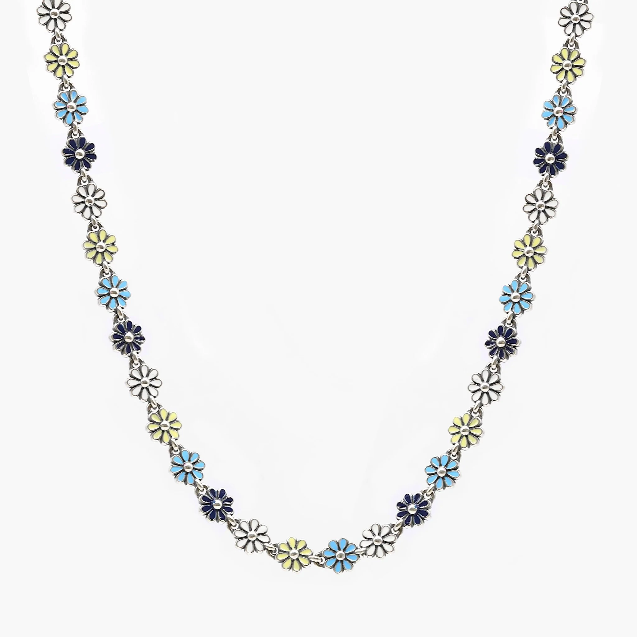 6mm Assorted Daisy Sterling Silver Necklace